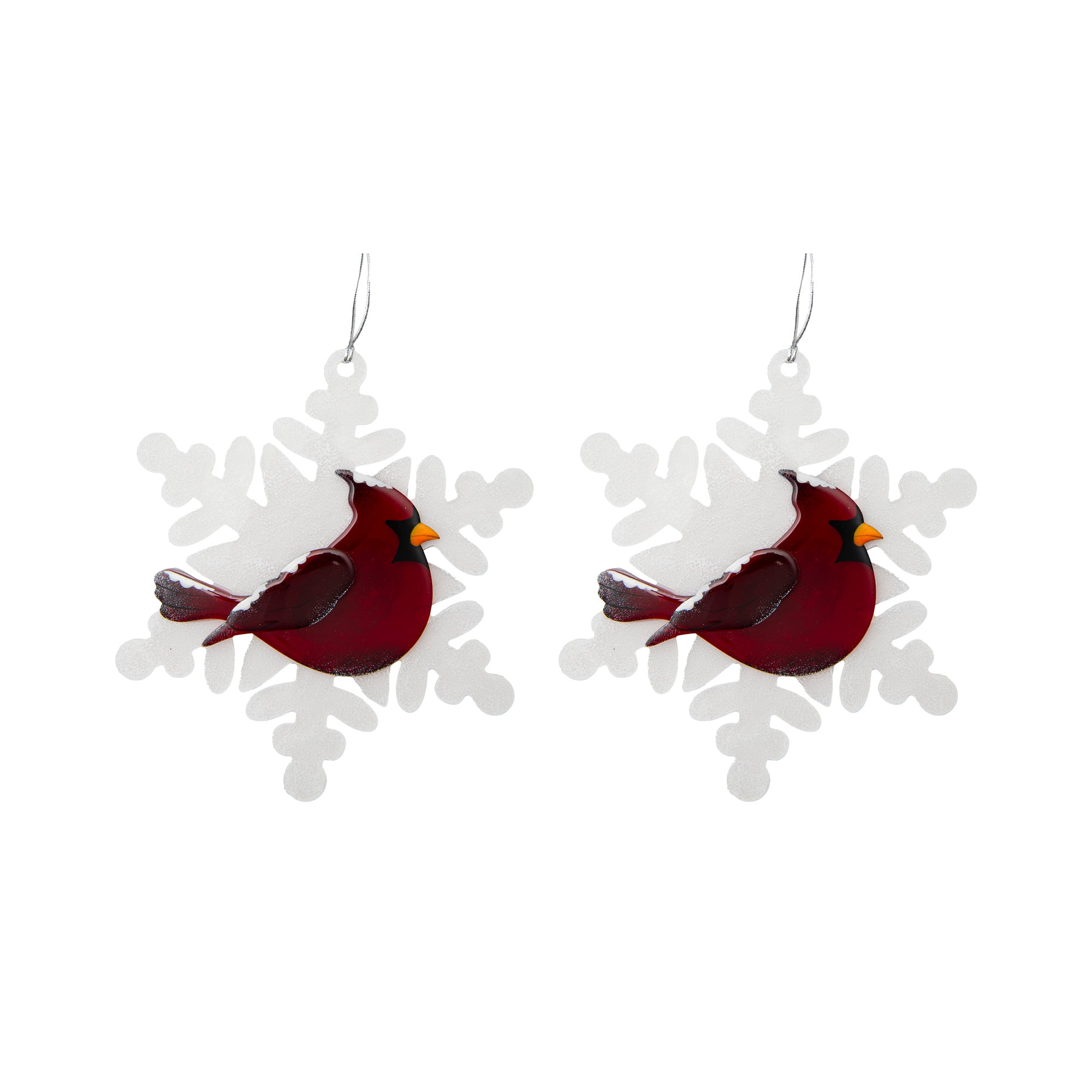 Snowflake Acrylic Hanger Cardinal, Christmas, Holiday Decor- Set of 2