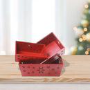 Set Of 3 Snowflake Cut Out Wooden Storage Basket (Red)