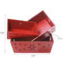 Set Of 3 Snowflake Cut Out Wooden Storage Basket (Red)