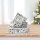 Set Of 3 Snowflake Cut Out Wooden Storage Basket (White)