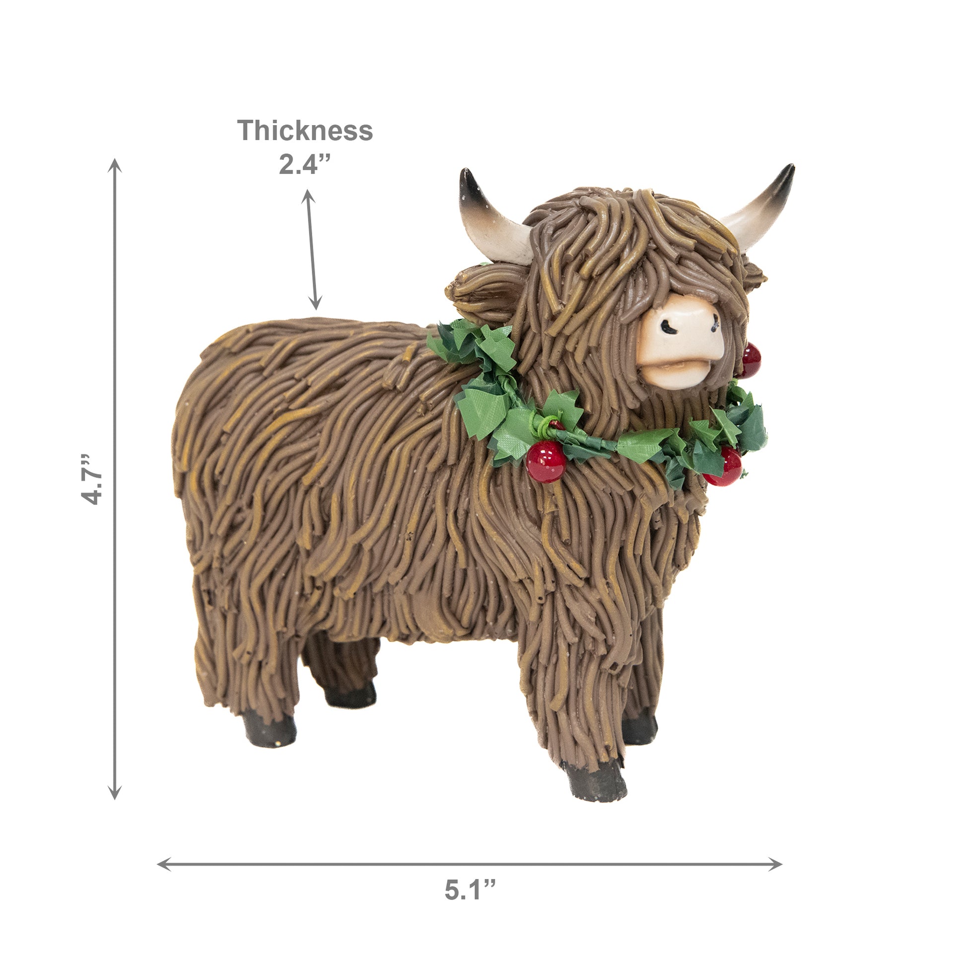 Polyresin Standing Highland Cow with Wreath Figurine, Wreath, Holiday Decor