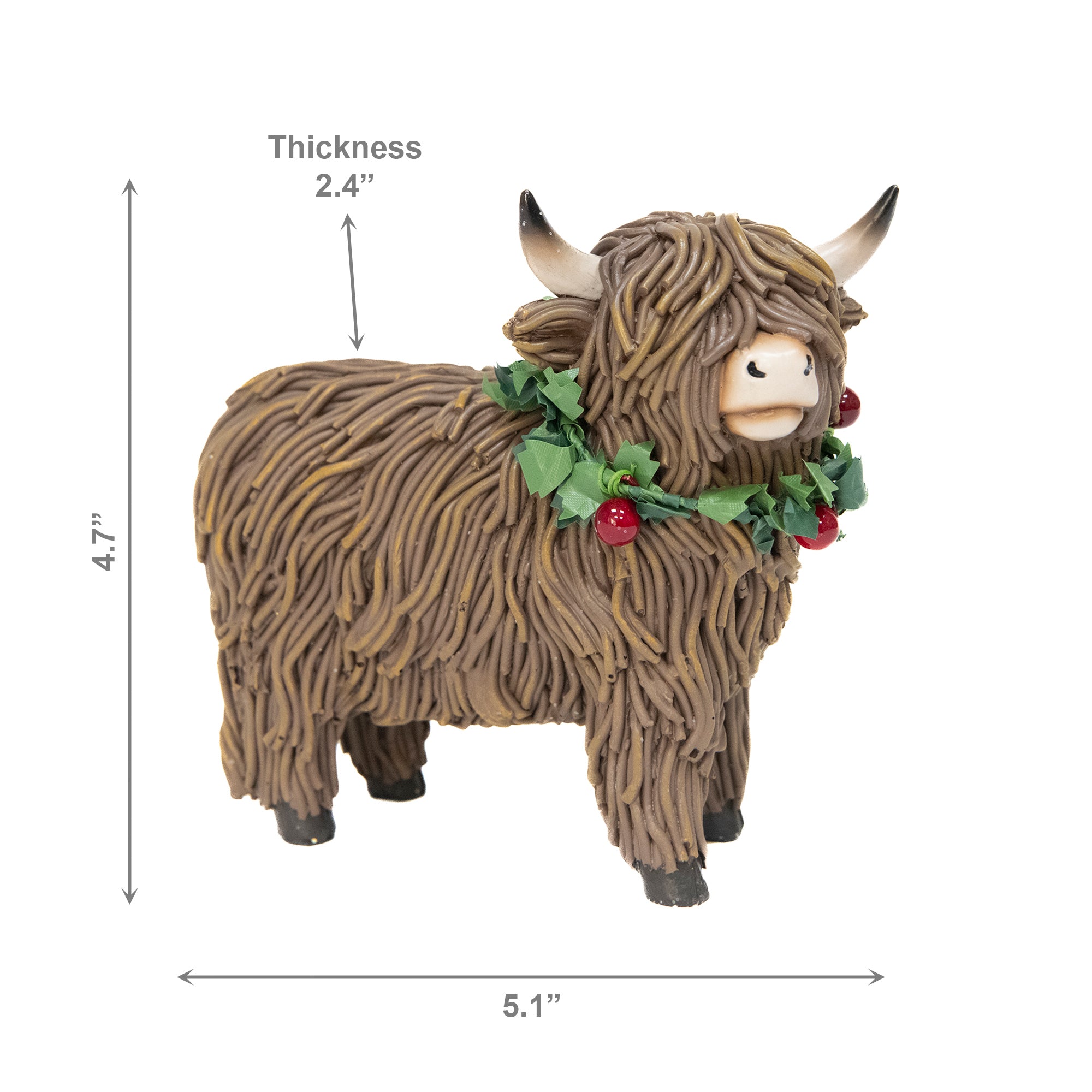 Polyresin Standing Highland Cow with Wreath Figurine, Wreath, Holiday Decor