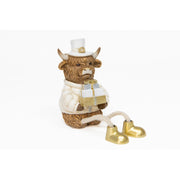 Polyresin Highland Cow Holding Present Shelf Sitter, Holiday Decor