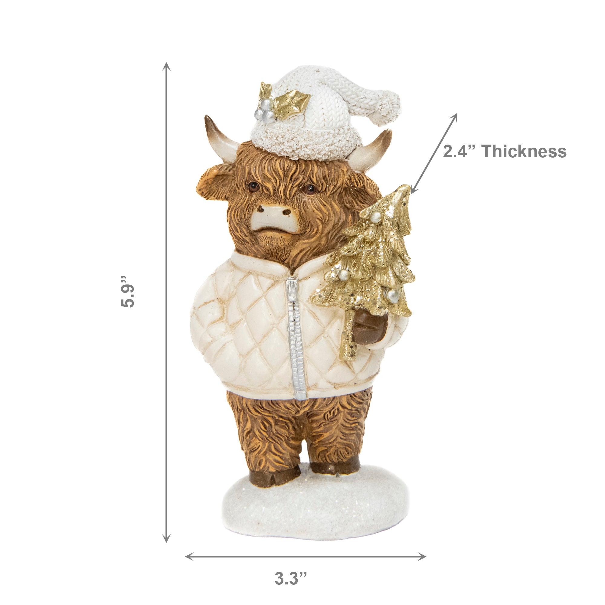 Polyresin Highland Cow Holding Tree Figurine, Figurine, Holiday Decor