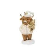 Polyresin Highland Cow Holding Tree Figurine, Figurine, Holiday Decor
