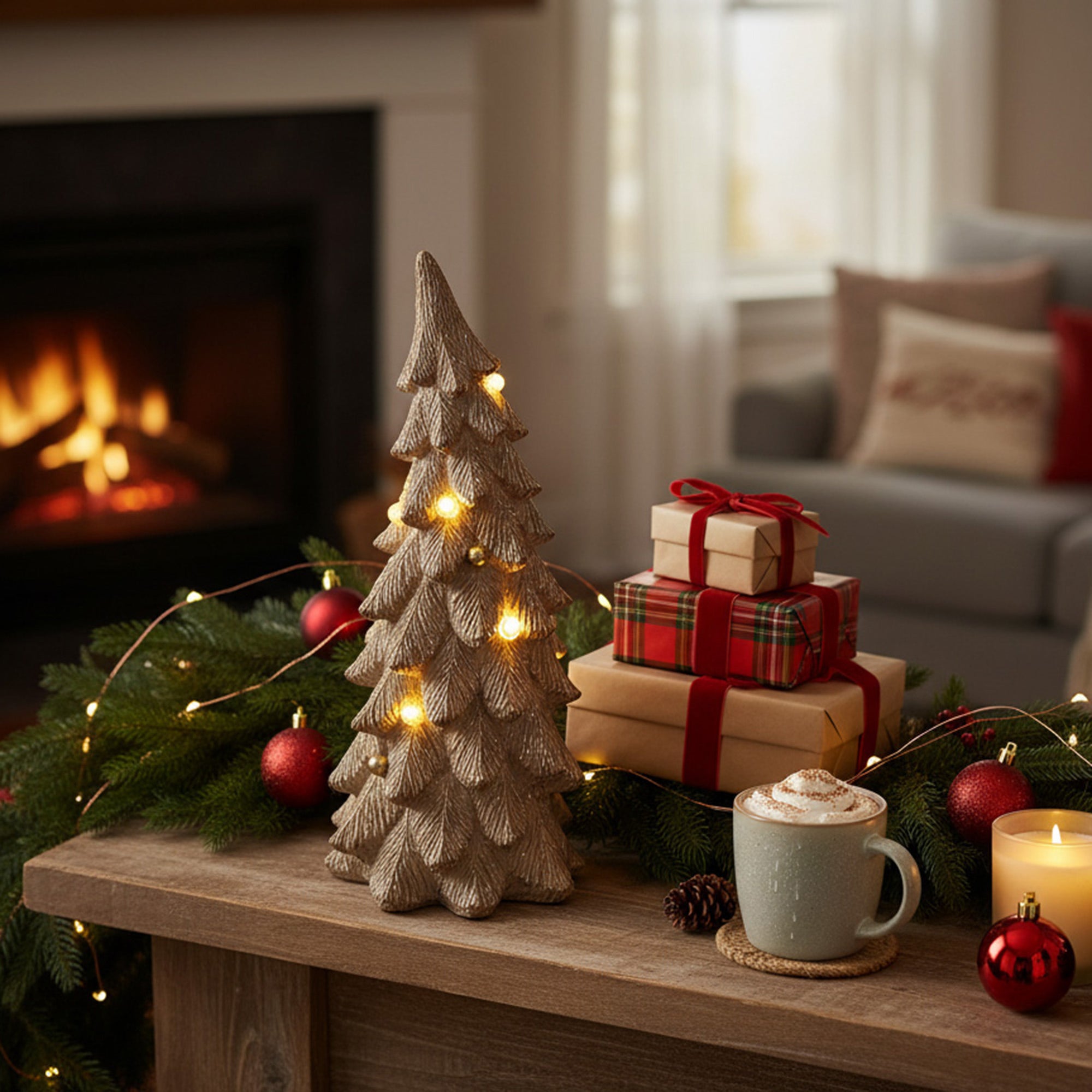 LED Polyresin Swaying Christmas Tree, Christmas, Holiday Decor