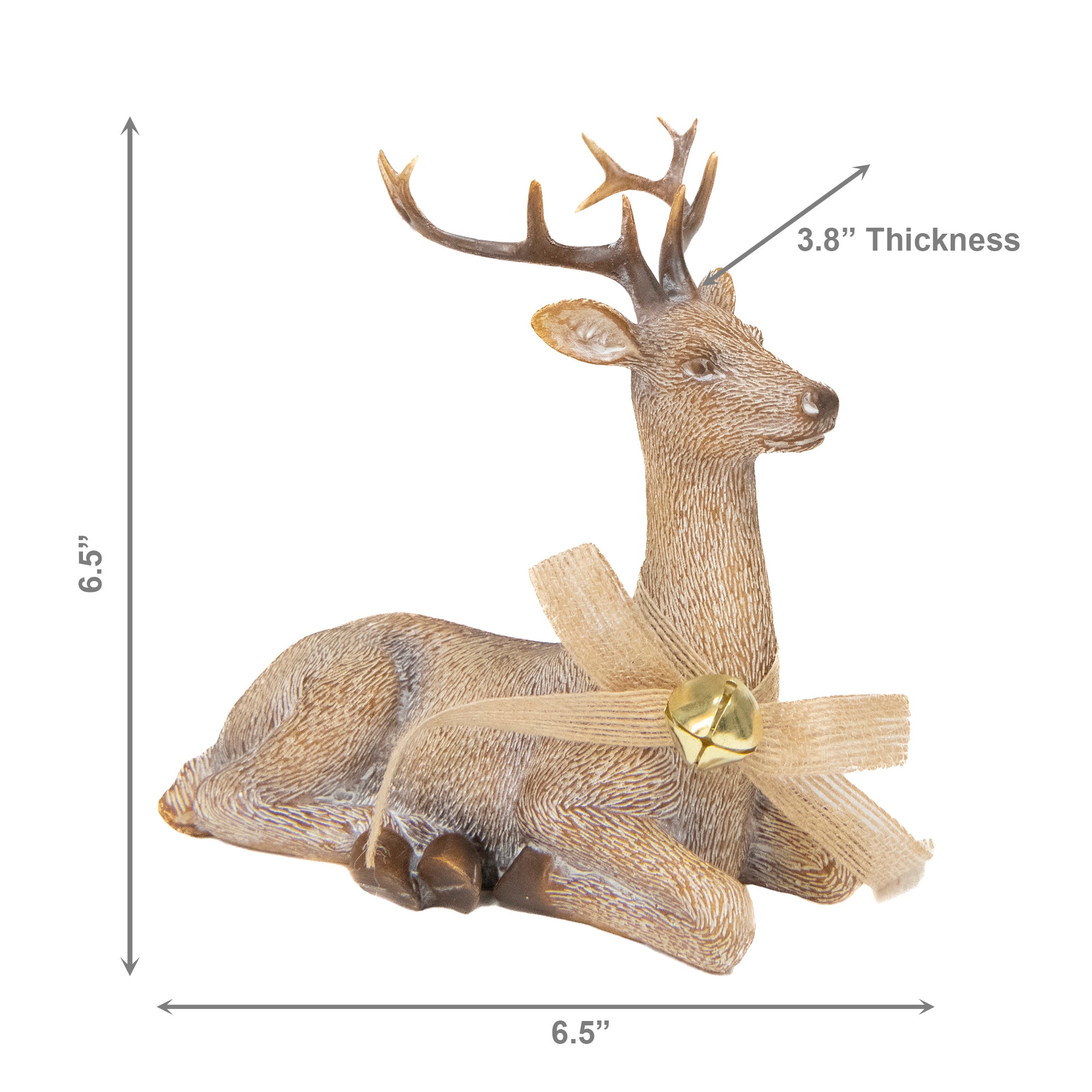 Polyresin Resting Deer with Jingle Bell Figurine, Christmas, Jingle Bells, Holiday Decor