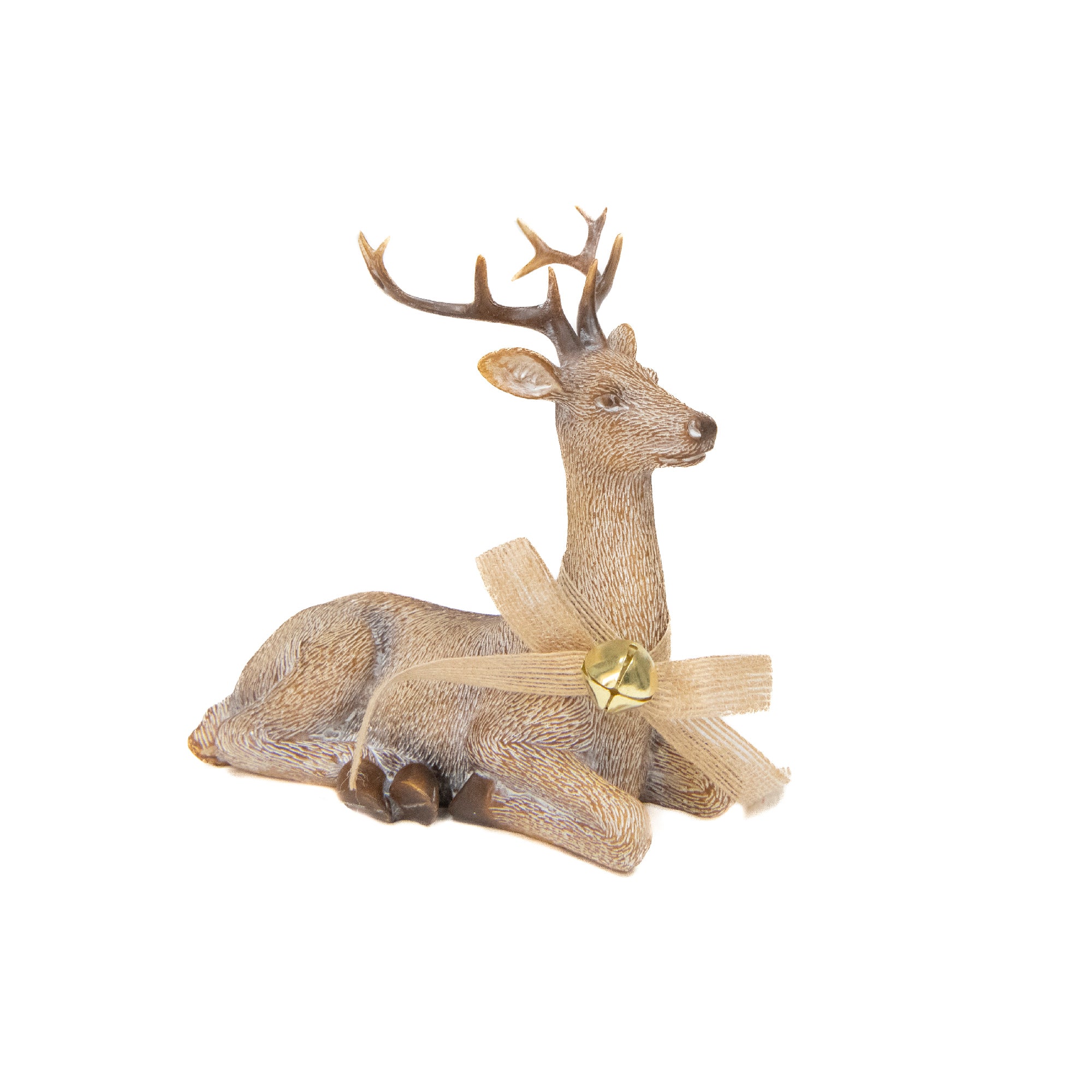 Polyresin Resting Deer with Jingle Bell Figurine, Christmas, Jingle Bells, Holiday Decor