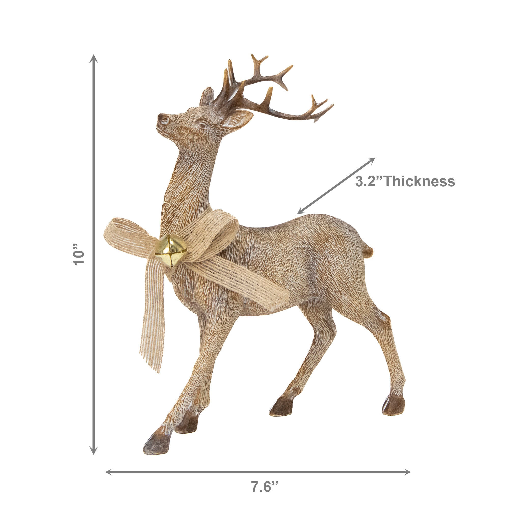 Polyresin Standing Deer with Jingle Bell Figurine, Christmas, Jingle Bells, Holiday Decor