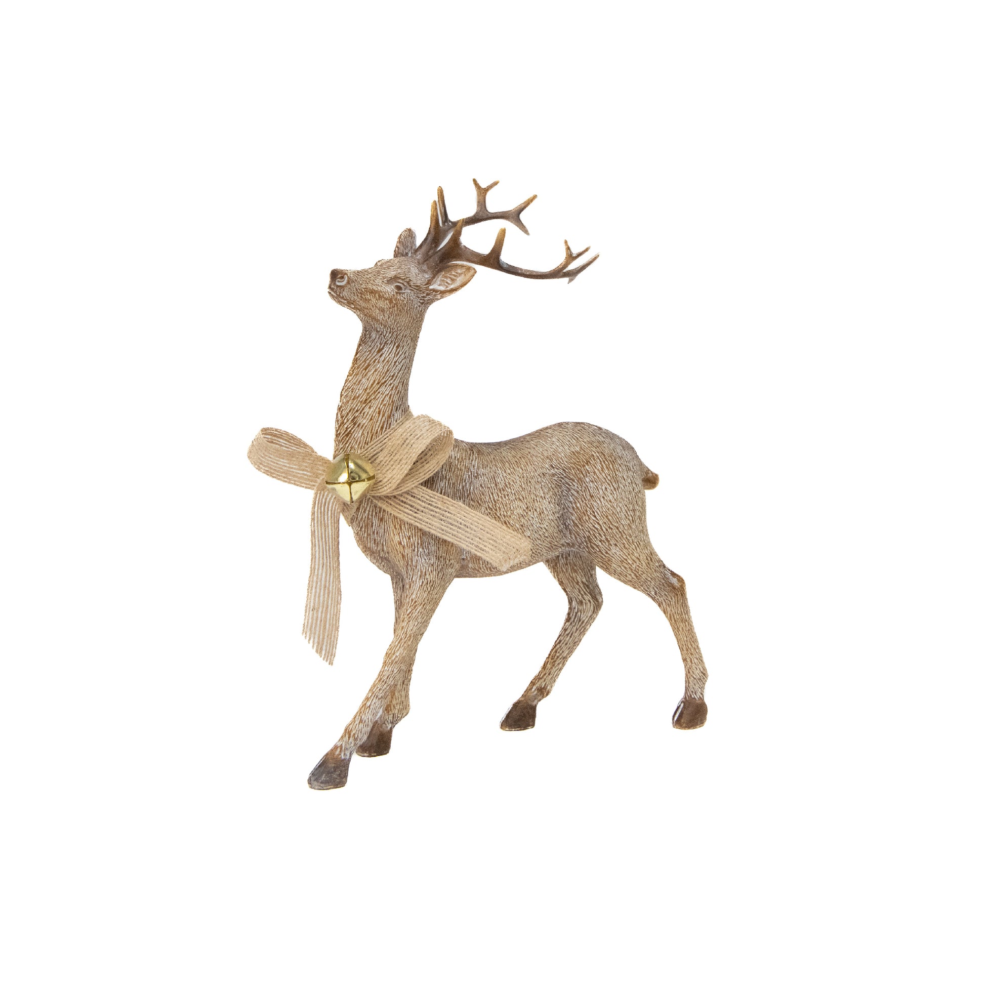 Polyresin Standing Deer with Jingle Bell Figurine, Christmas, Jingle Bells, Holiday Decor