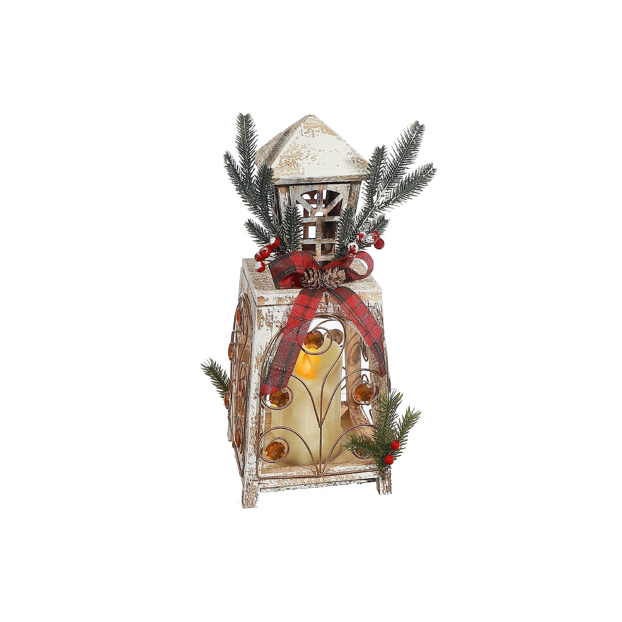 LED Wooden Tower Lantern – Christmas Tabletop Decoration, Holiday Home Accent, Festive Winter Decor