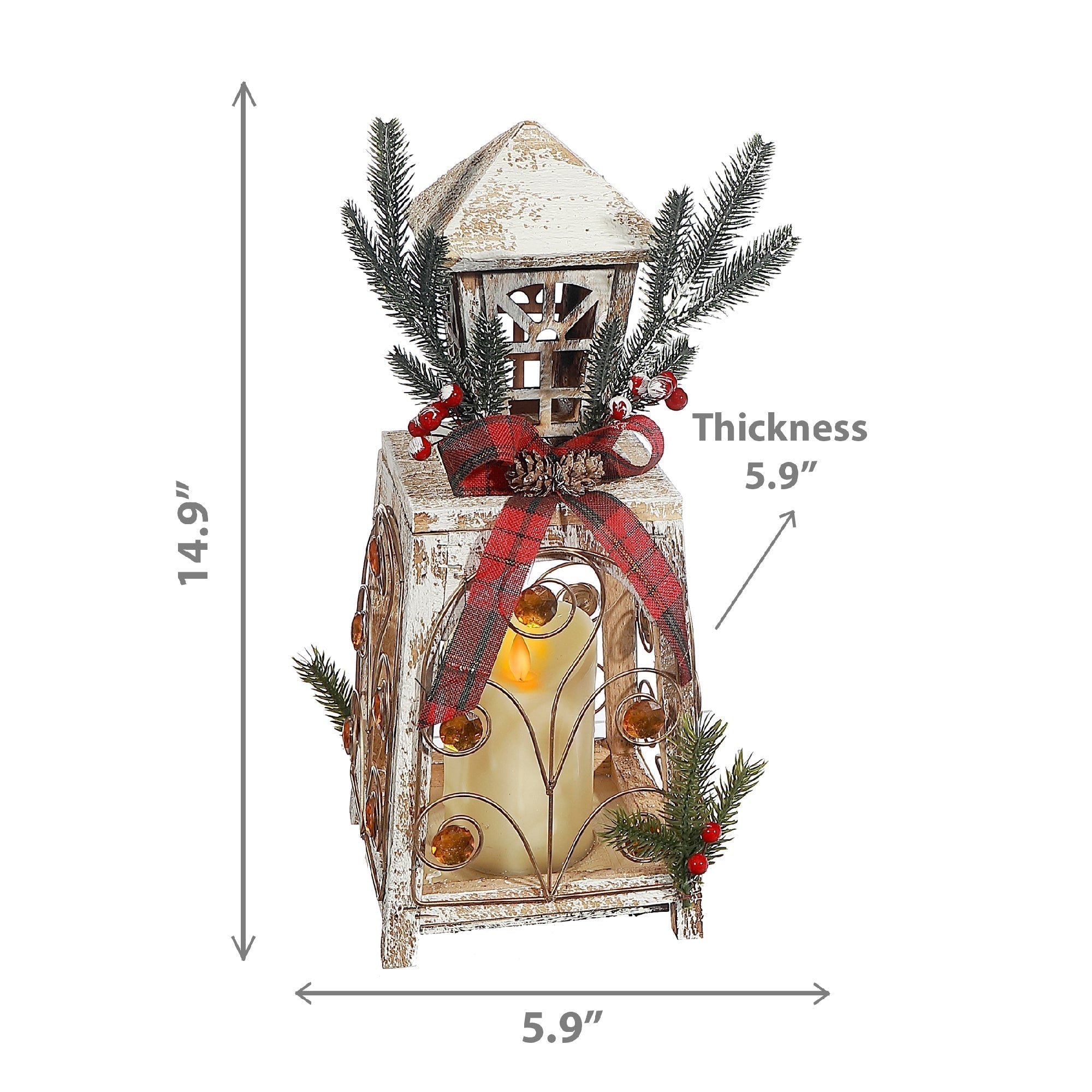 LED Wooden Tower Lantern – Christmas Tabletop Decoration, Holiday Home Accent, Festive Winter Decor