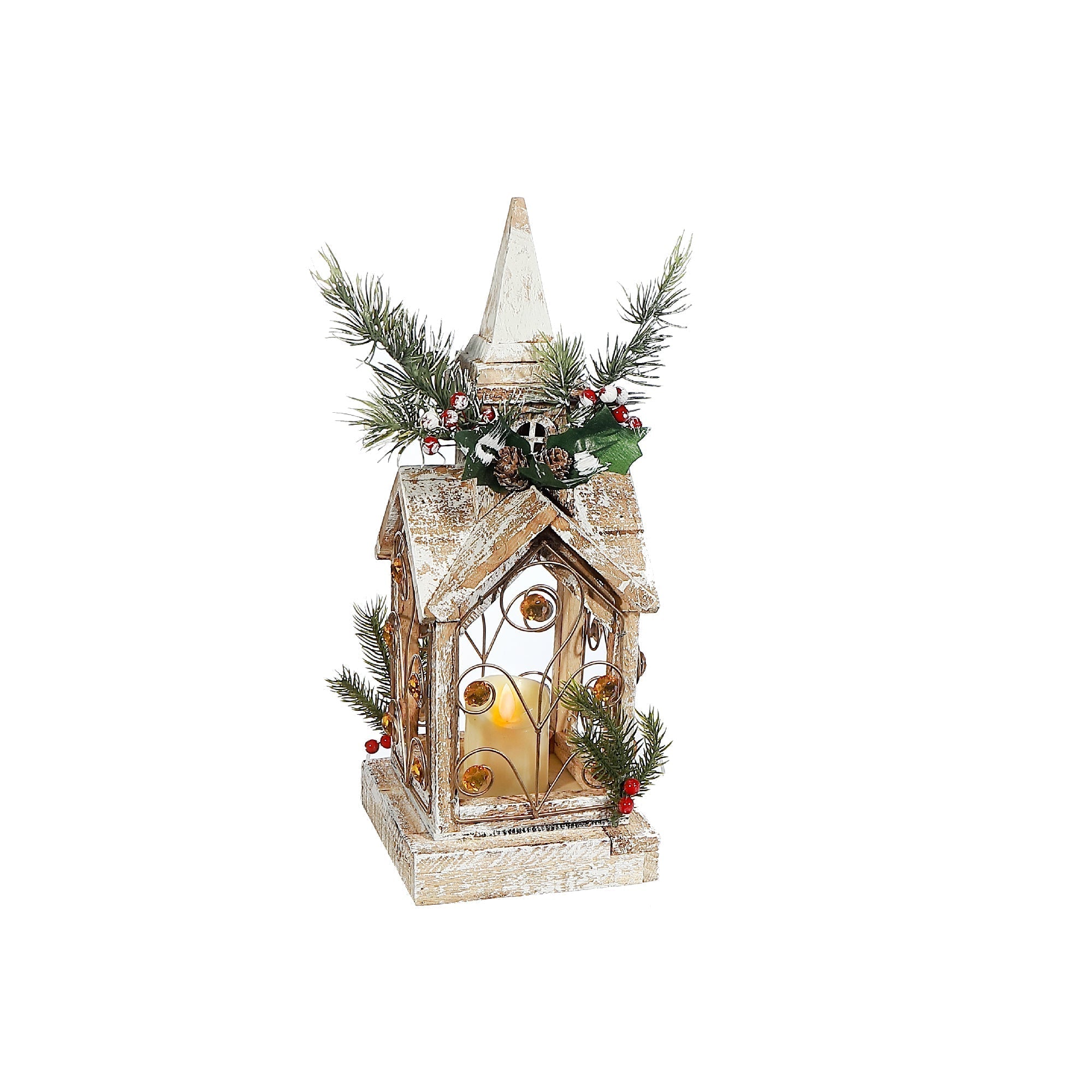 LED Wooden Bell Tower Lantern – Christmas Tabletop Decoration, Holiday Home Accent, Festive Winter Decor