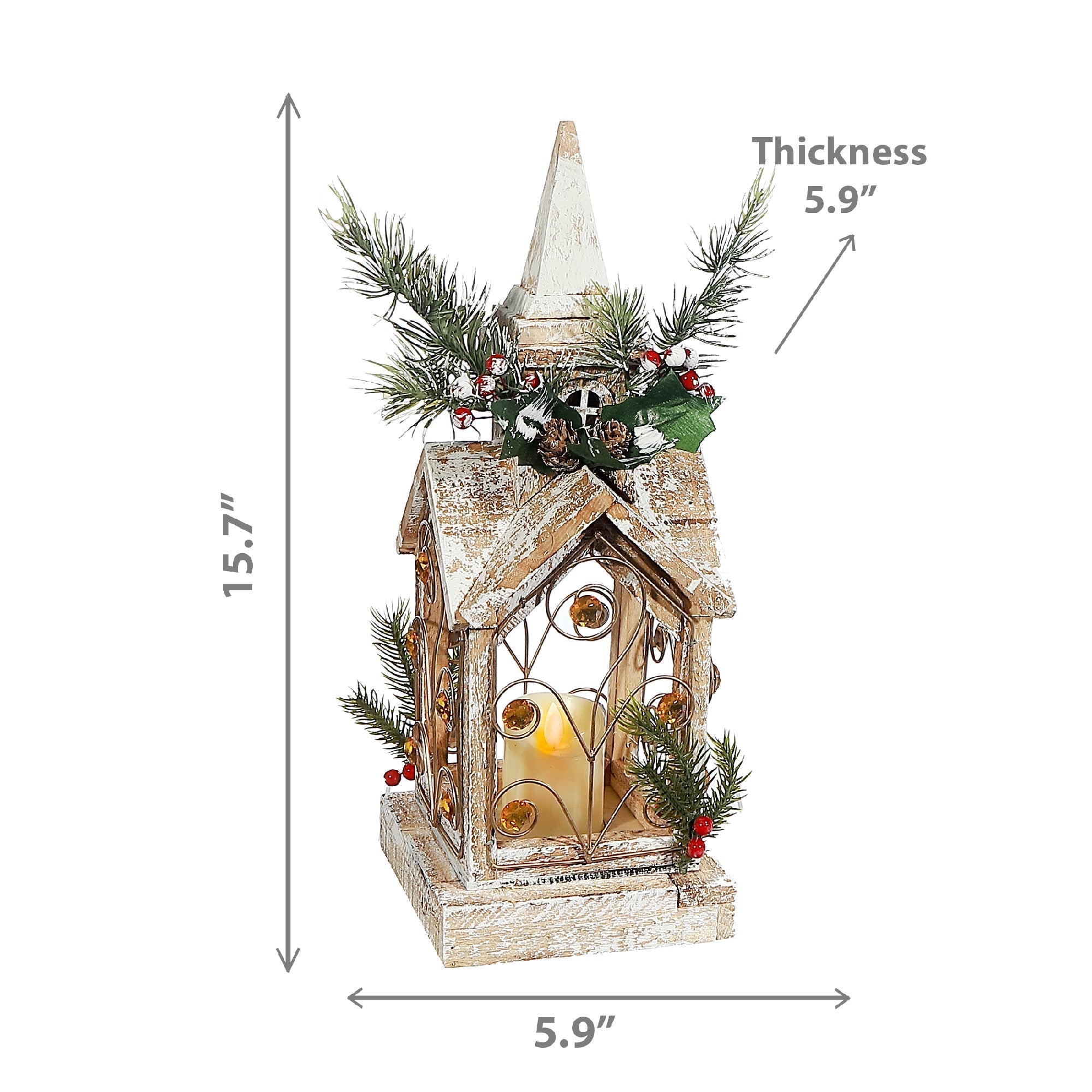 LED Wooden Bell Tower Lantern – Christmas Tabletop Decoration, Holiday Home Accent, Festive Winter Decor