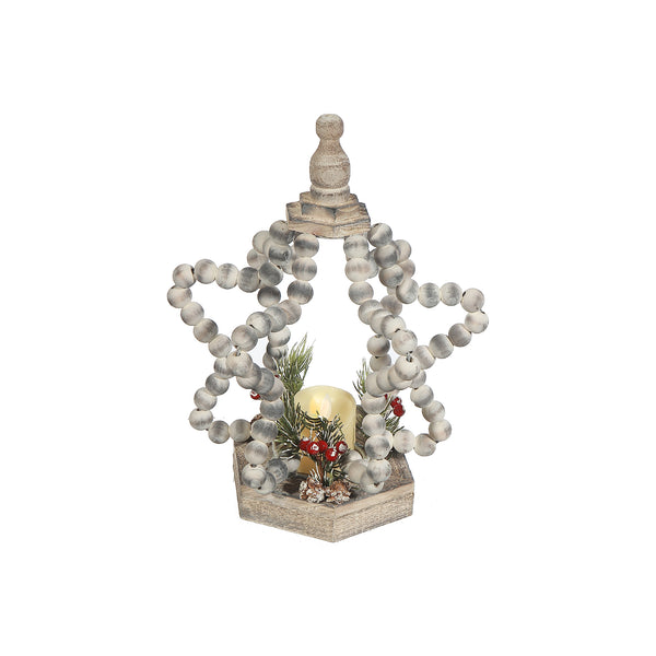 Led Wood Beaded Star Open Lantern