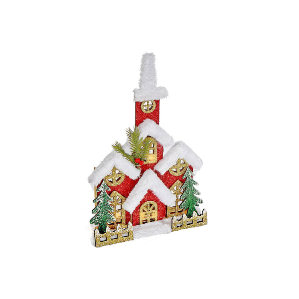 Led Snow Covered Wooden Glitter Red Church
