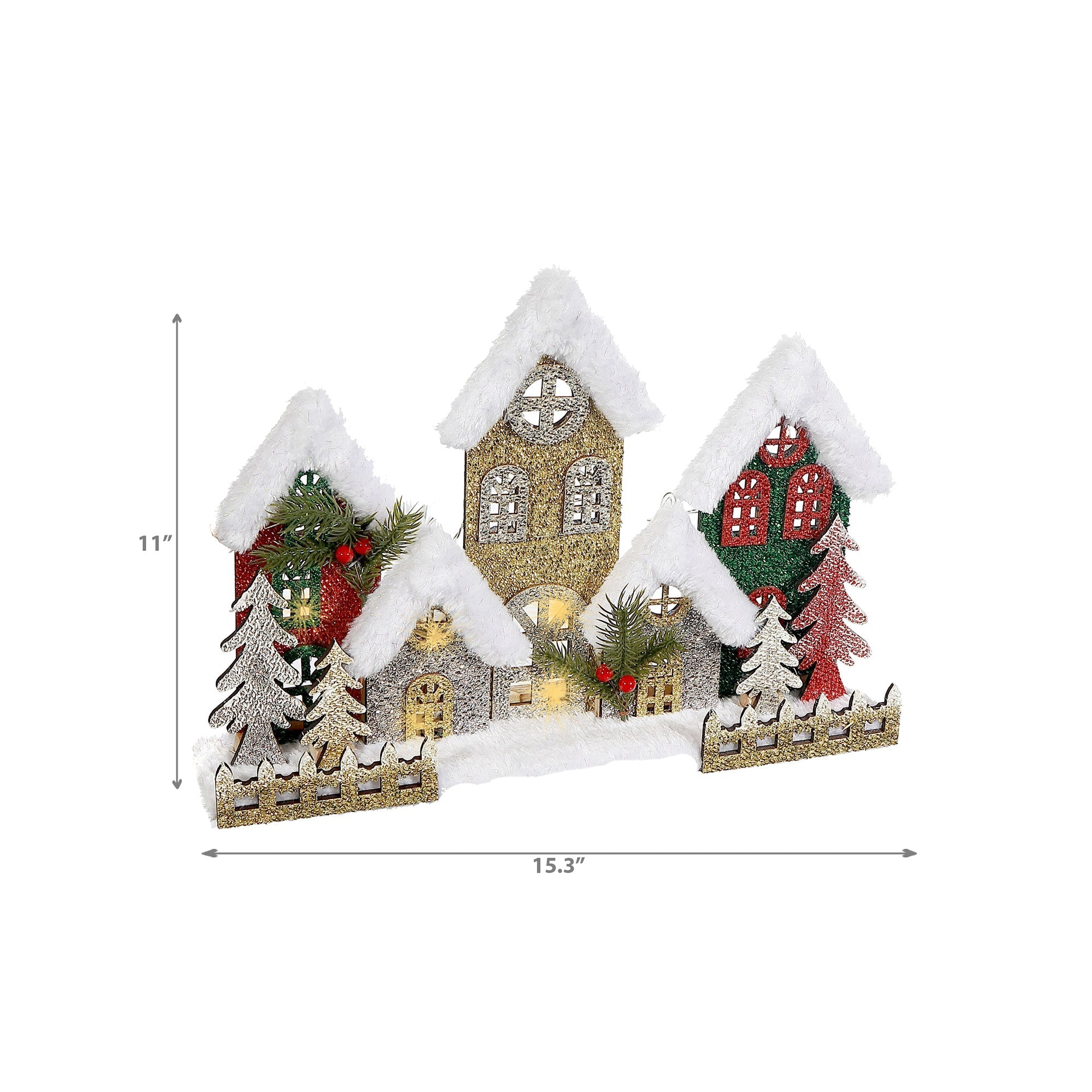 LED Snow Covered Wooden Glitter Village 15.3" – Christmas Tabletop Decoration, Holiday Home Accent, Festive Winter Decor