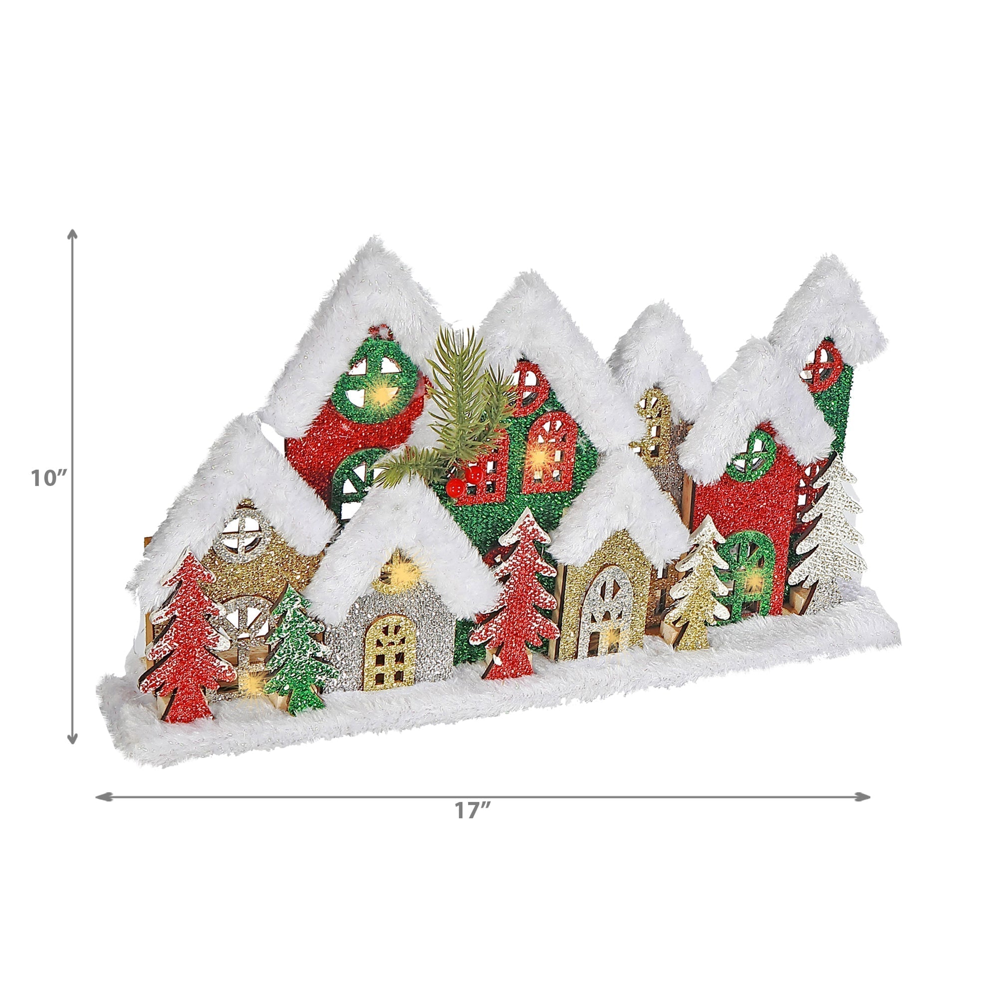 LED Snow Covered Wooden Glitter Village 17" – Christmas Tabletop Decoration, Holiday Home Accent, Festive Winter Decor