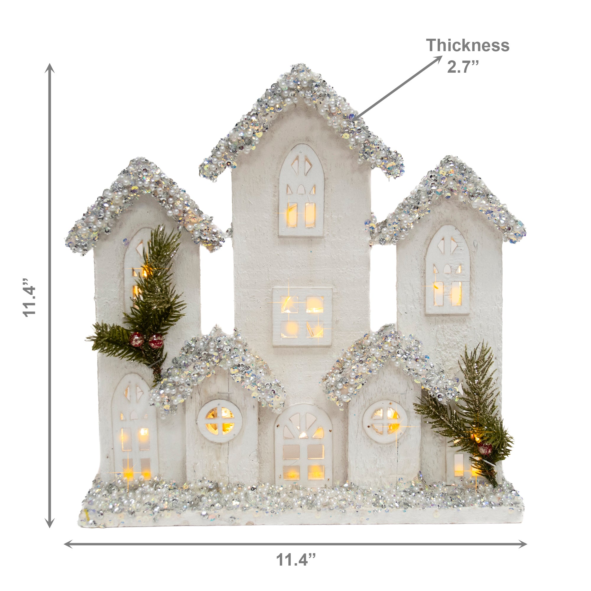 LED Snow Covered White Wooden Townhouse 11.4", Winter, Holiday Decor