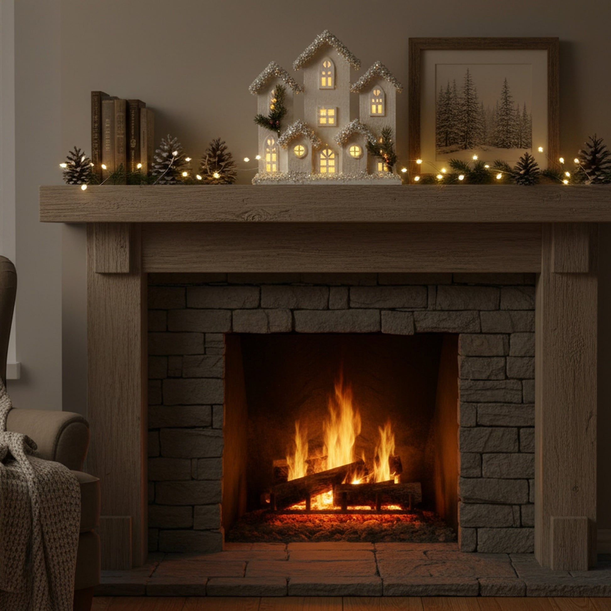 LED Snow Covered White Wooden Townhouse 11.4", Winter, Holiday Decor