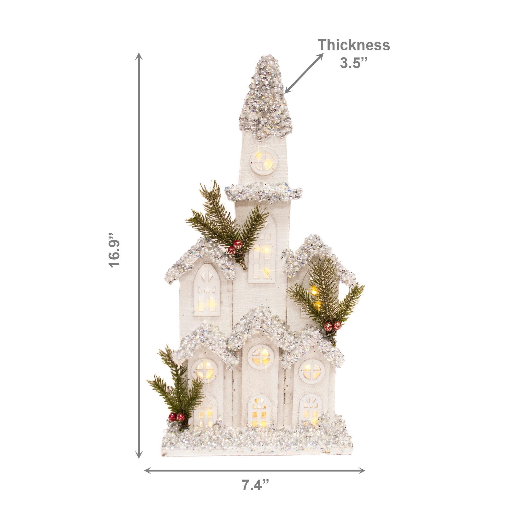 LED Snow Covered White Wooden Church 16.9", Winter, Holiday Decor