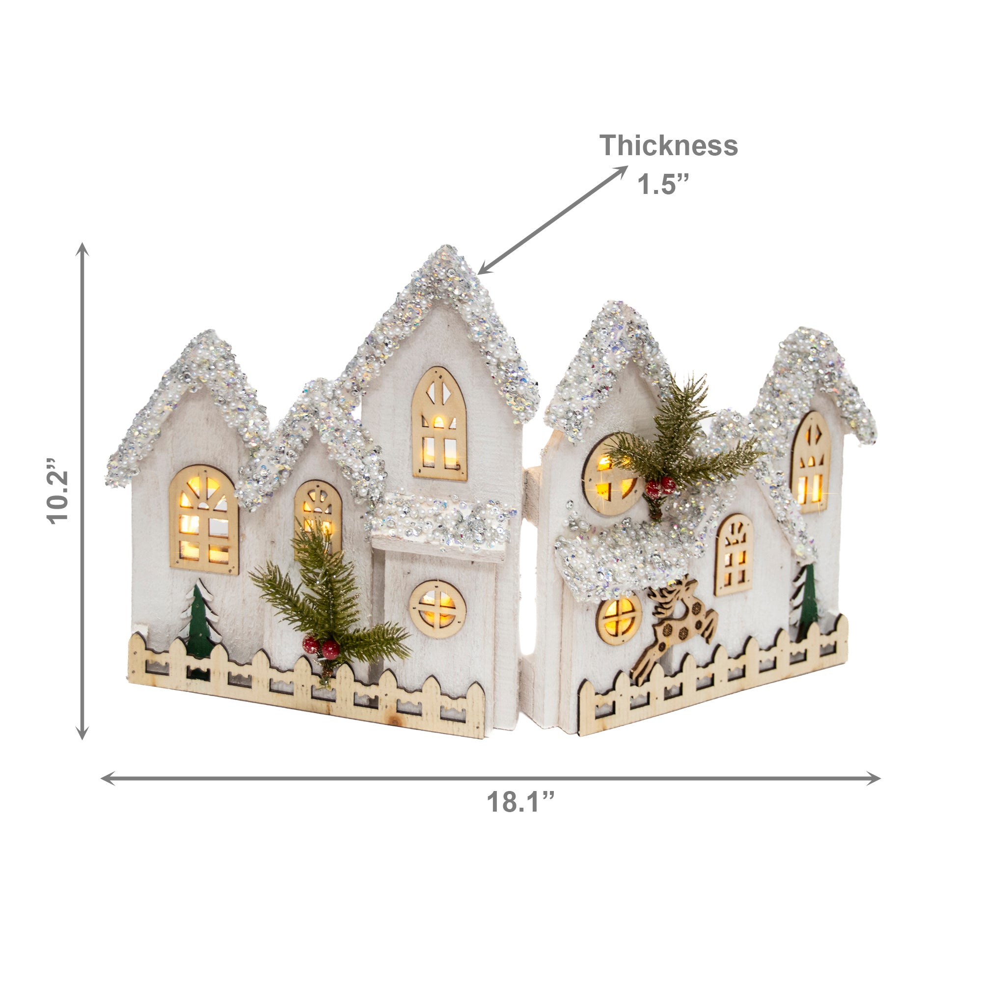 LED Snow Covered Foldable White Wooden Village 10.2"h, Winter, Village Decor, Holiday Decor