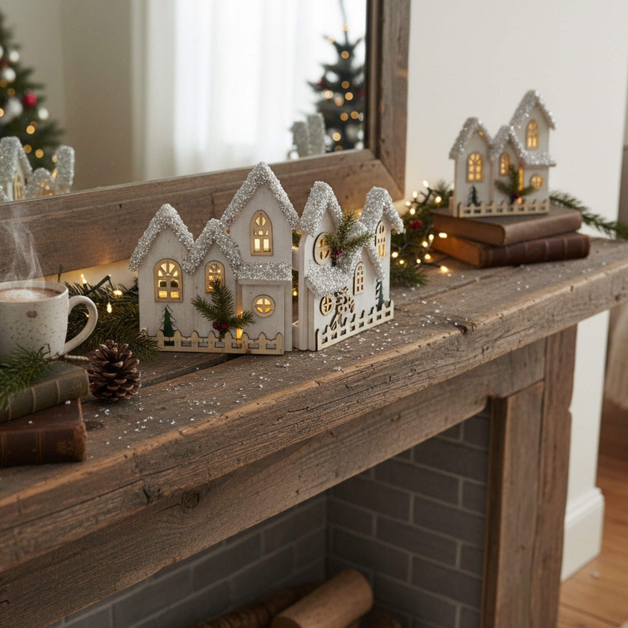 LED Snow Covered Foldable White Wooden Village 10.2"h, Winter, Village Decor, Holiday Decor