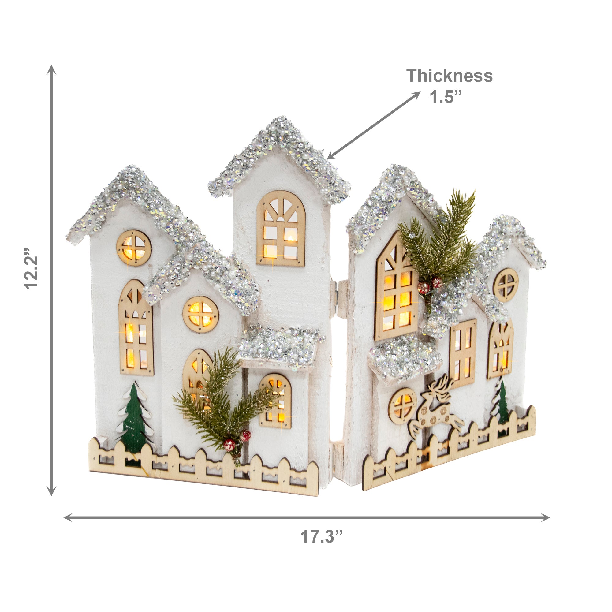 LED Snow Covered Foldable White Wooden Village 12.2"h, Winter, Village Decor, Holiday Decor