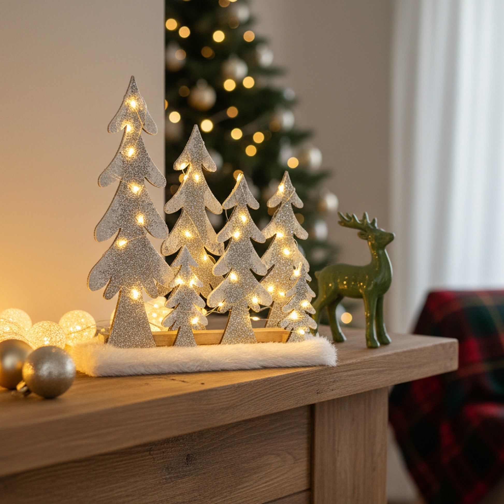 LED Snow Covered White Trees 12.2", Winter, Holiday Decor