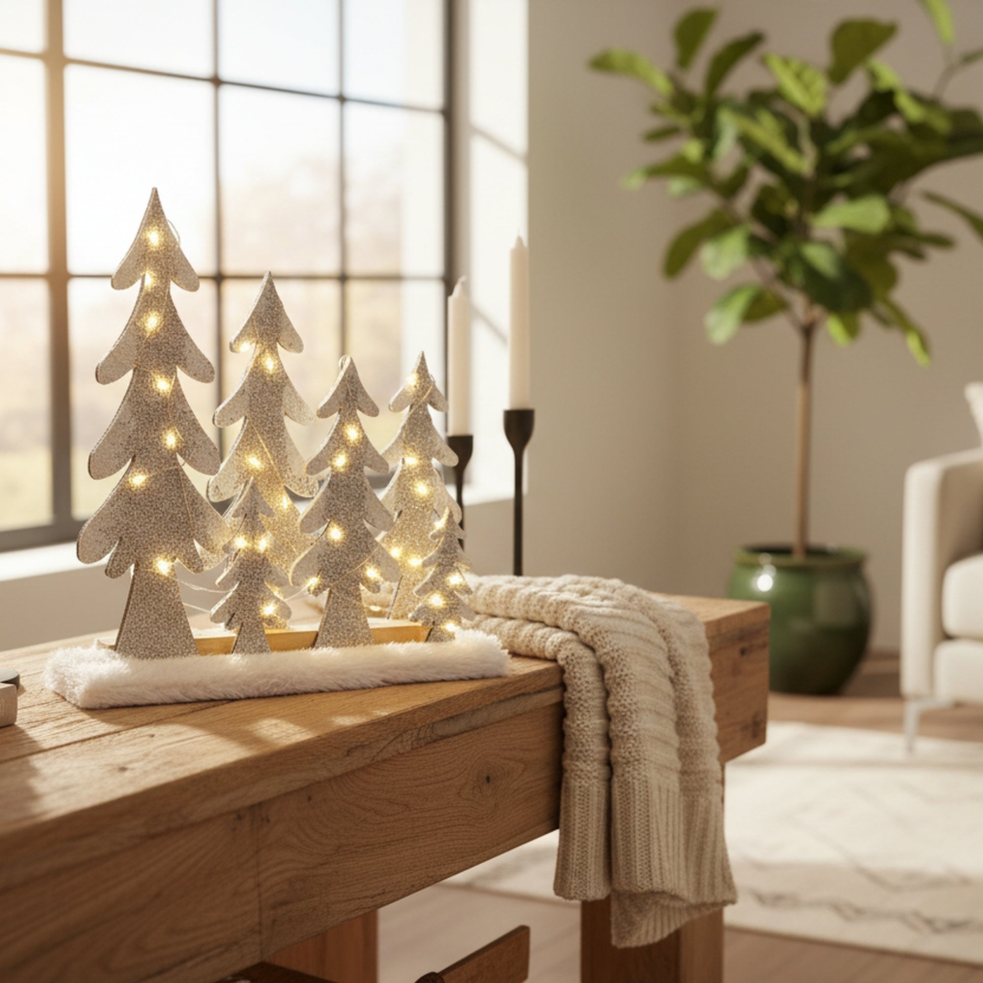 LED Snow Covered White Trees 12.2", Winter, Holiday Decor