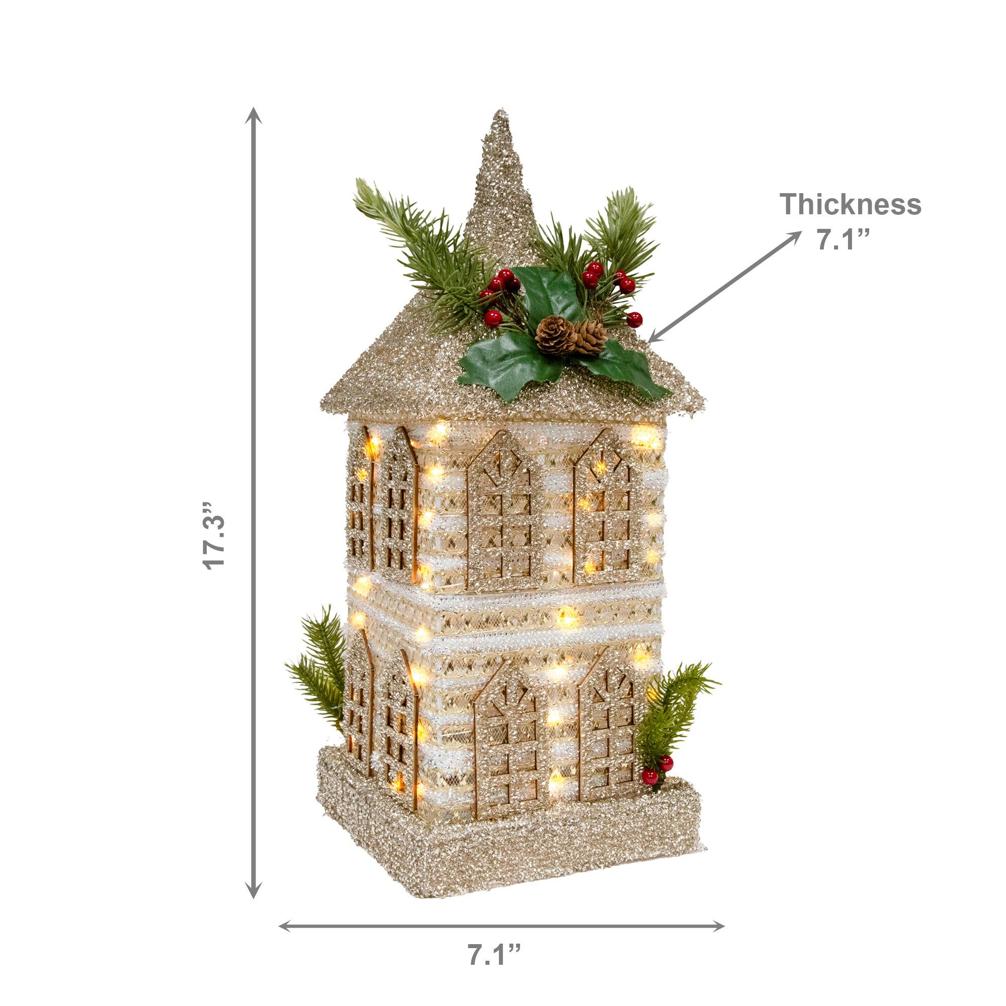 LED Silver Tinsel 3D Townhouse with Timer, Tinsel Decor, Holiday Decor
