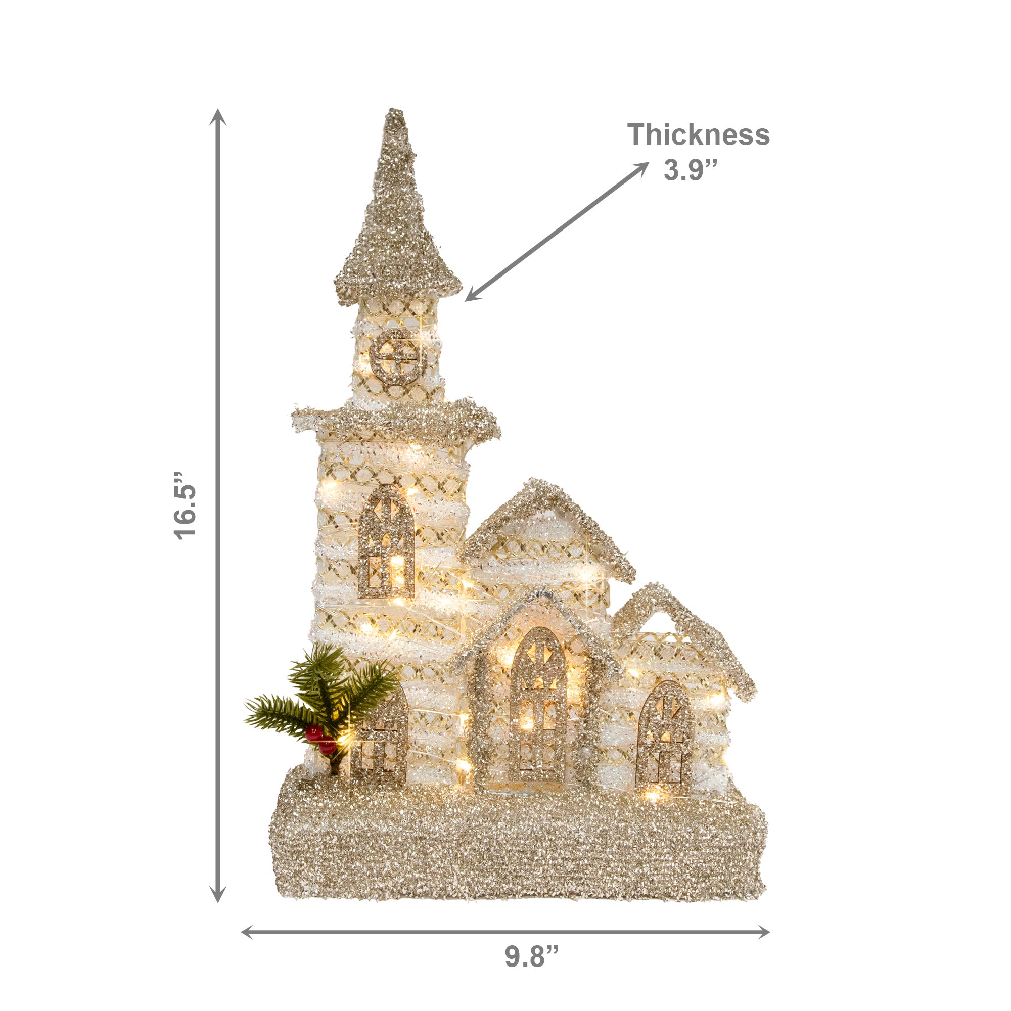 LED Silver Tinsel 3D Cathedral with Timer, Tinsel Decor, Holiday Decor