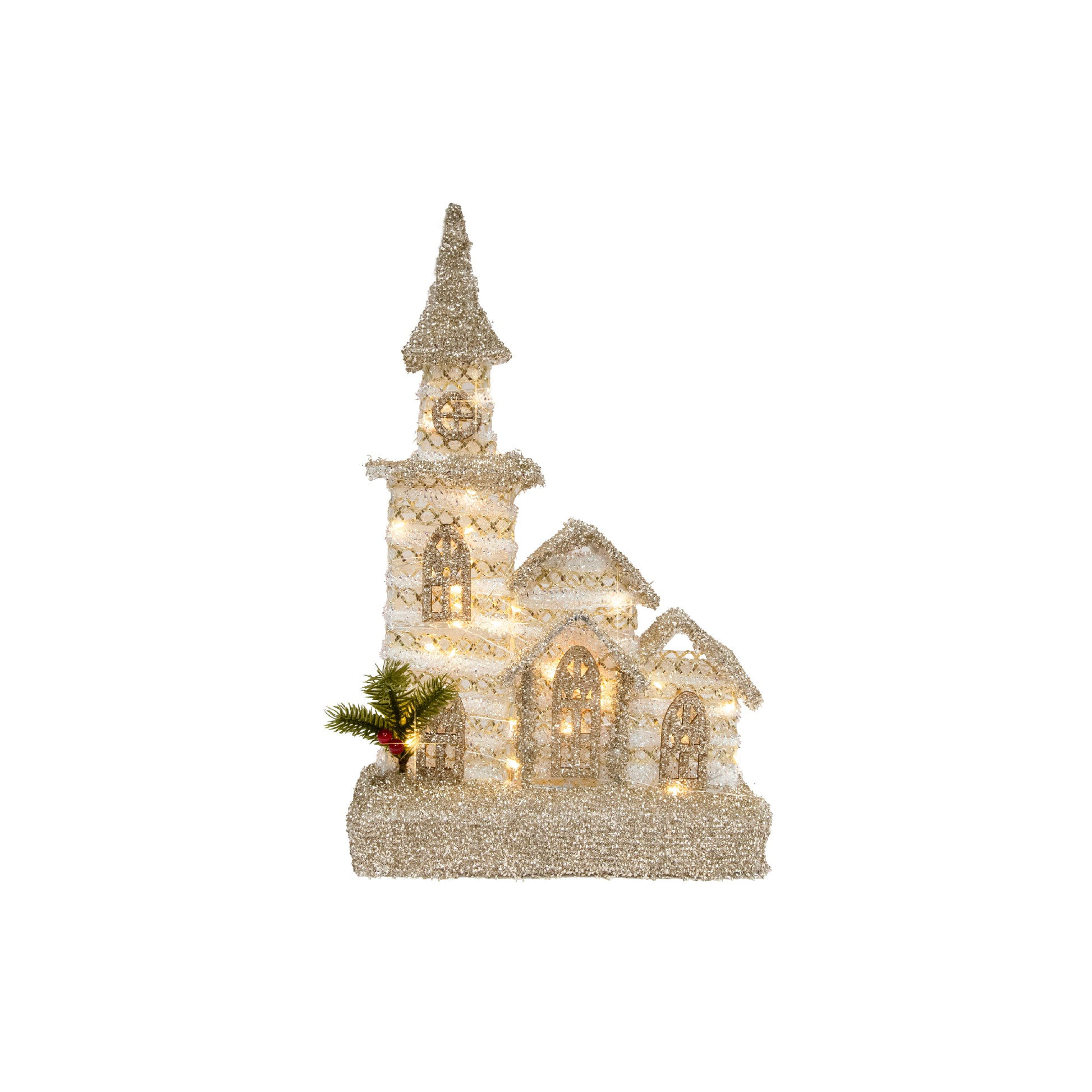 LED Silver Tinsel 3D Cathedral with Timer, Tinsel Decor, Holiday Decor