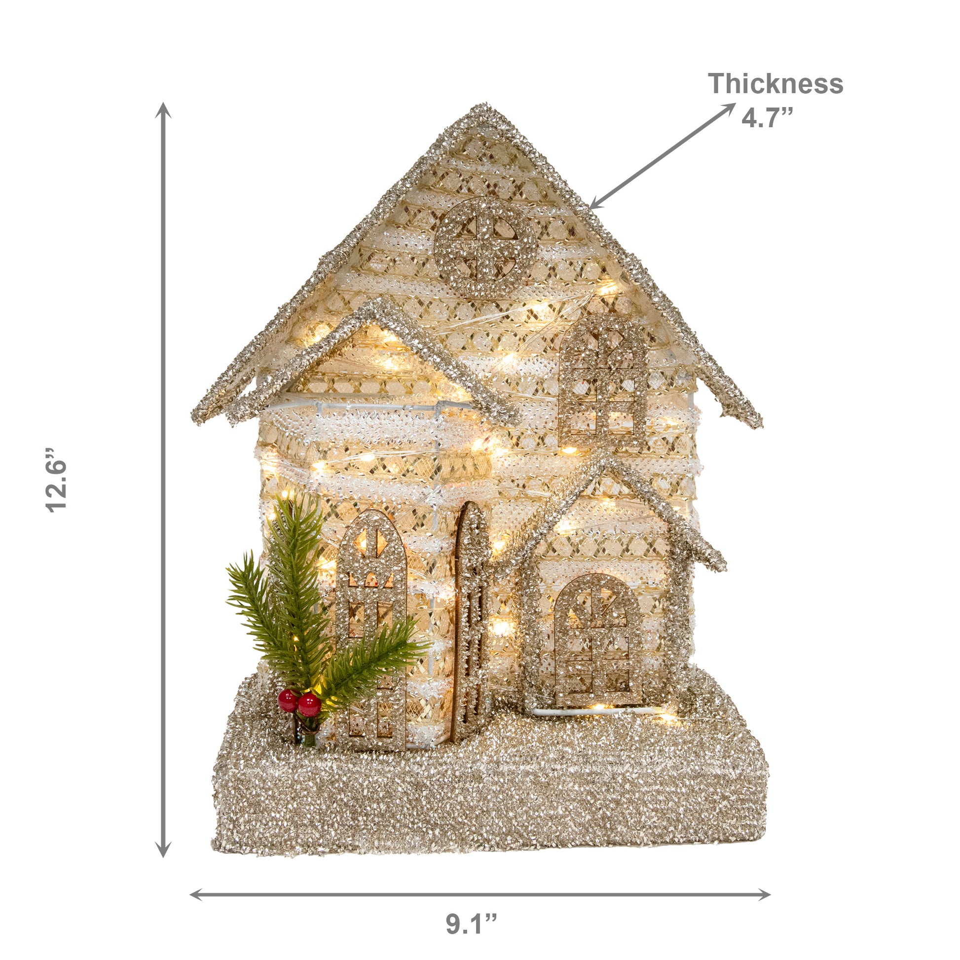 LED Silver Tinsel 3D Victorian House with Timer, Tinsel Decor, Holiday Decor