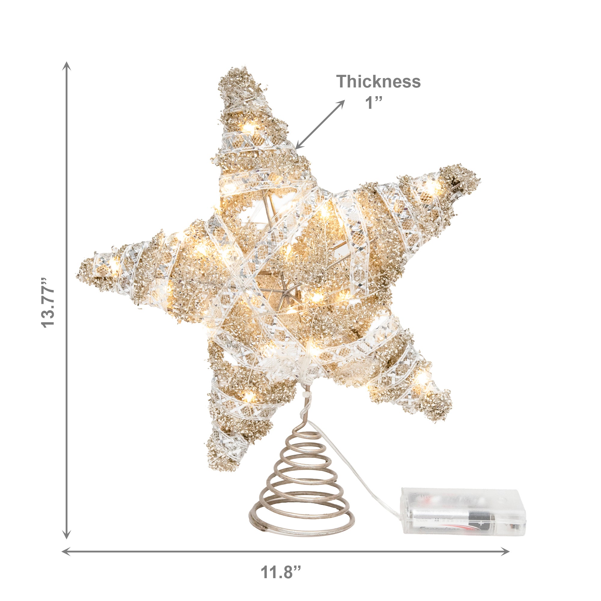 LED Silver Tinsel Star Tree Topper 14", Tinsel Decor, Holiday Decor