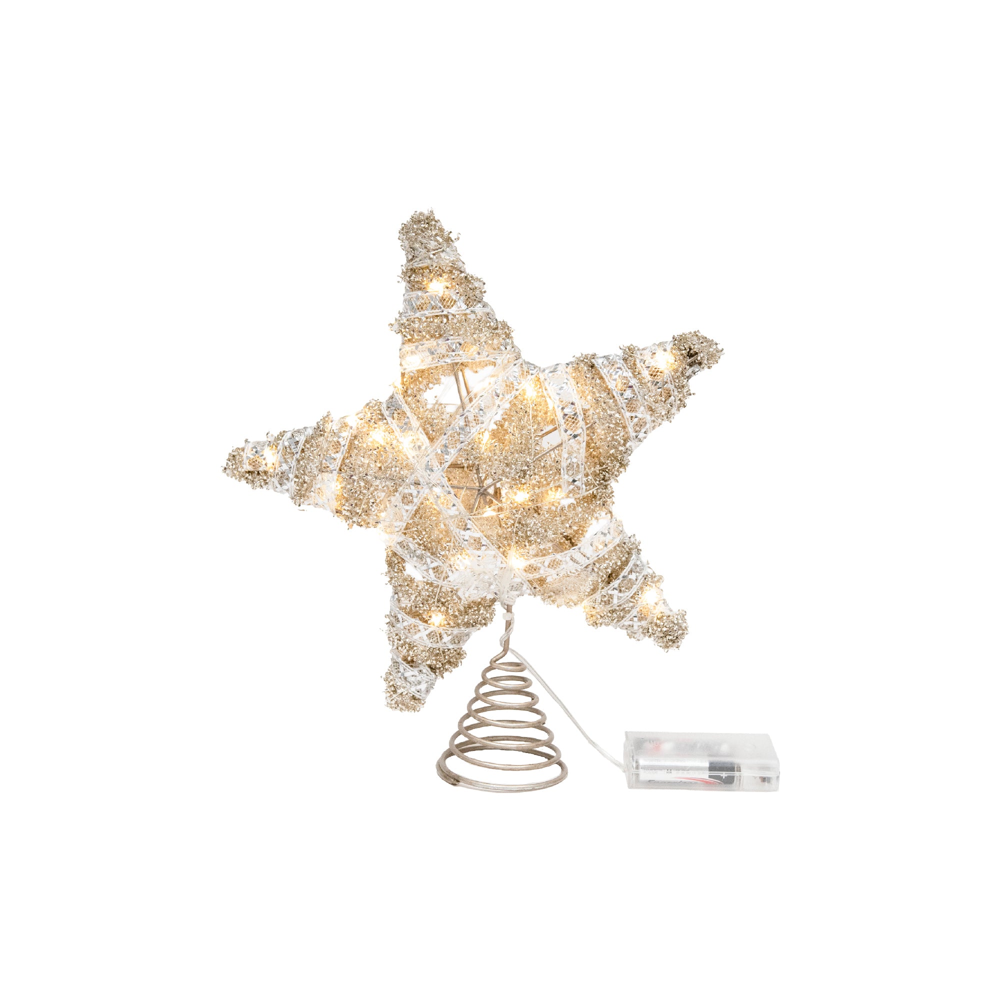 LED Silver Tinsel Star Tree Topper 14", Tinsel Decor, Holiday Decor
