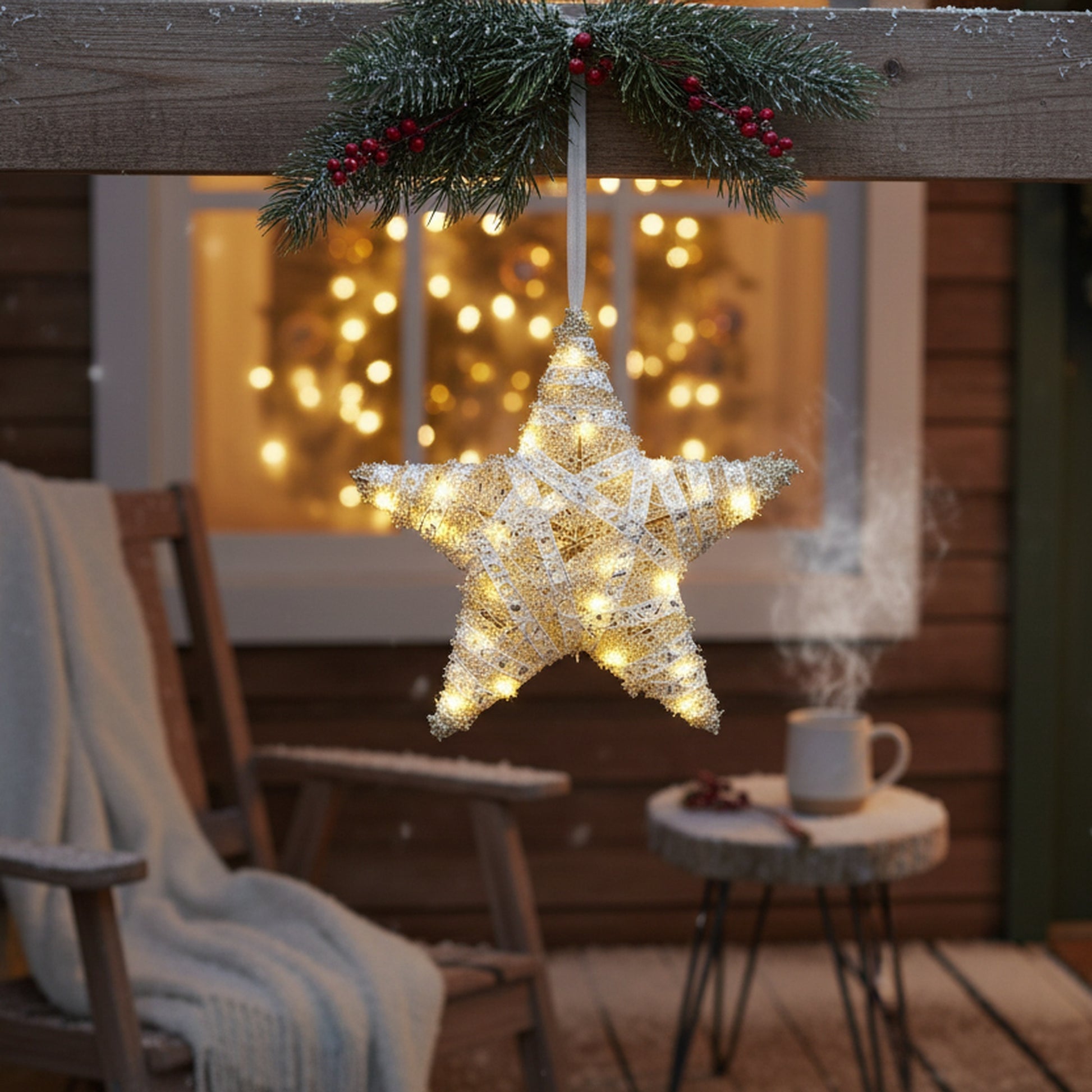 LED Silver Tinsel Star 10", Tinsel Decor, Holiday Decor