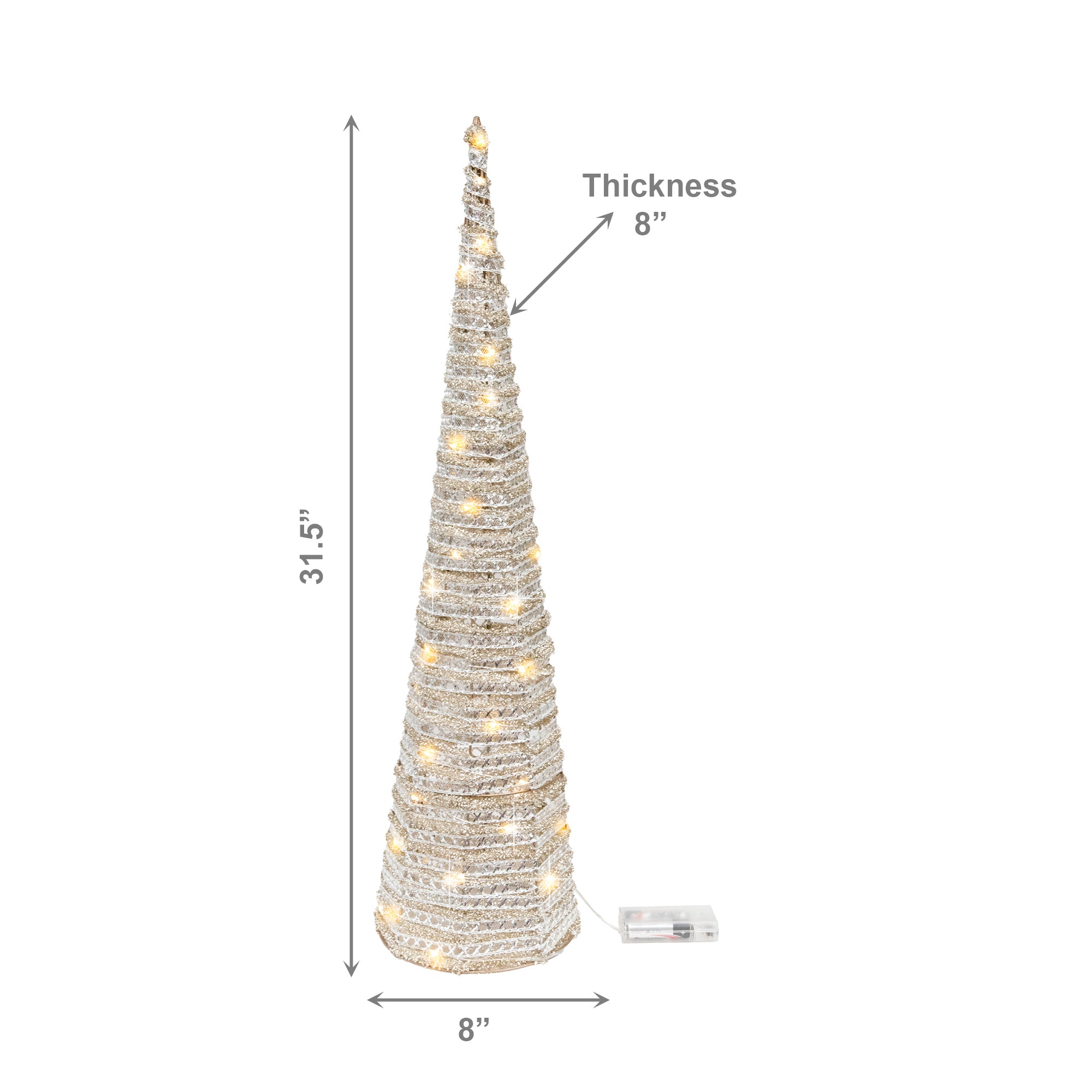 LED Silver Tinsel Cone Tree 31.5", Tinsel Decor, Holiday Decor