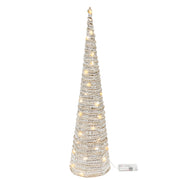 LED Silver Tinsel Cone Tree 31.5", Tinsel Decor, Holiday Decor