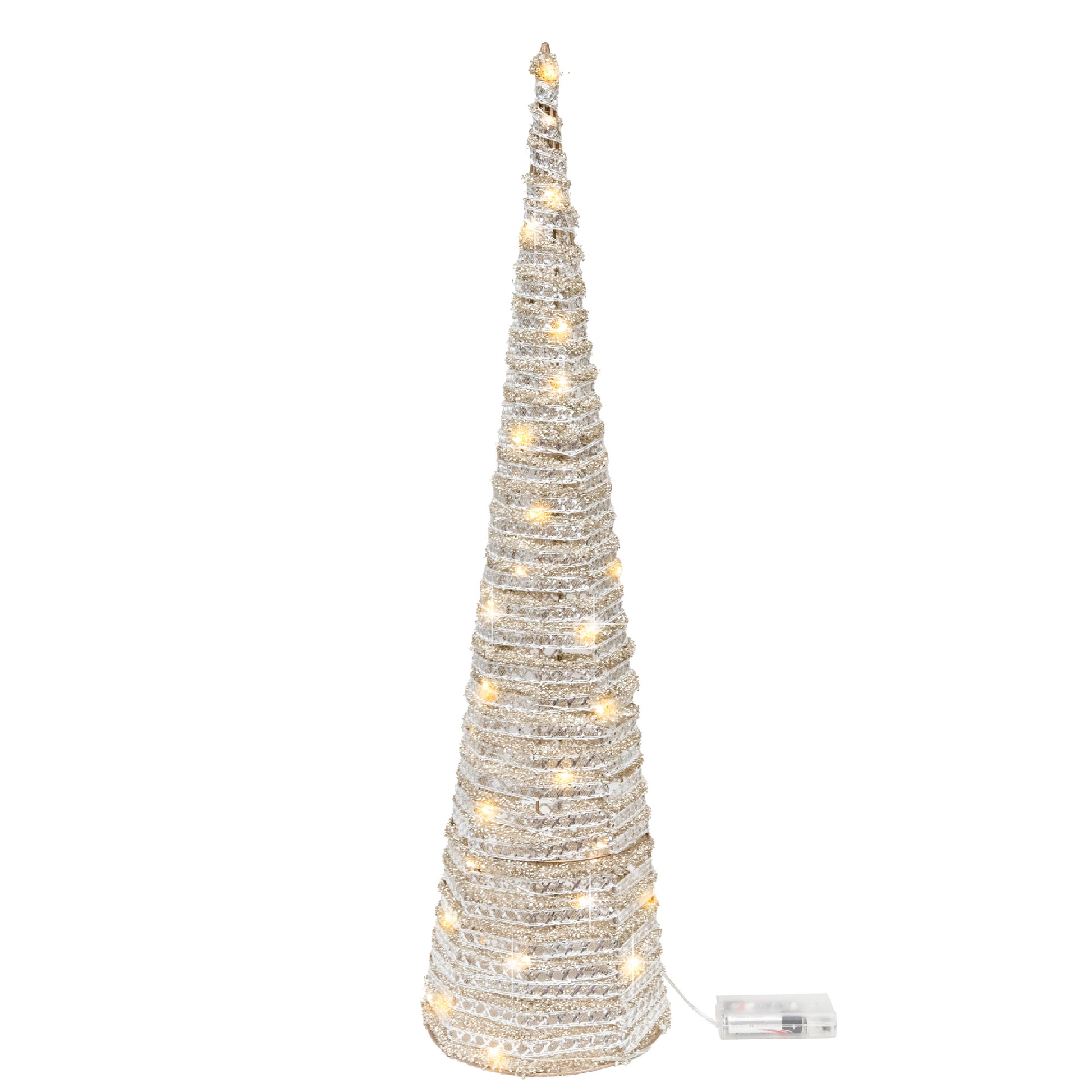 LED Silver Tinsel Cone Tree 31.5", Tinsel Decor, Holiday Decor