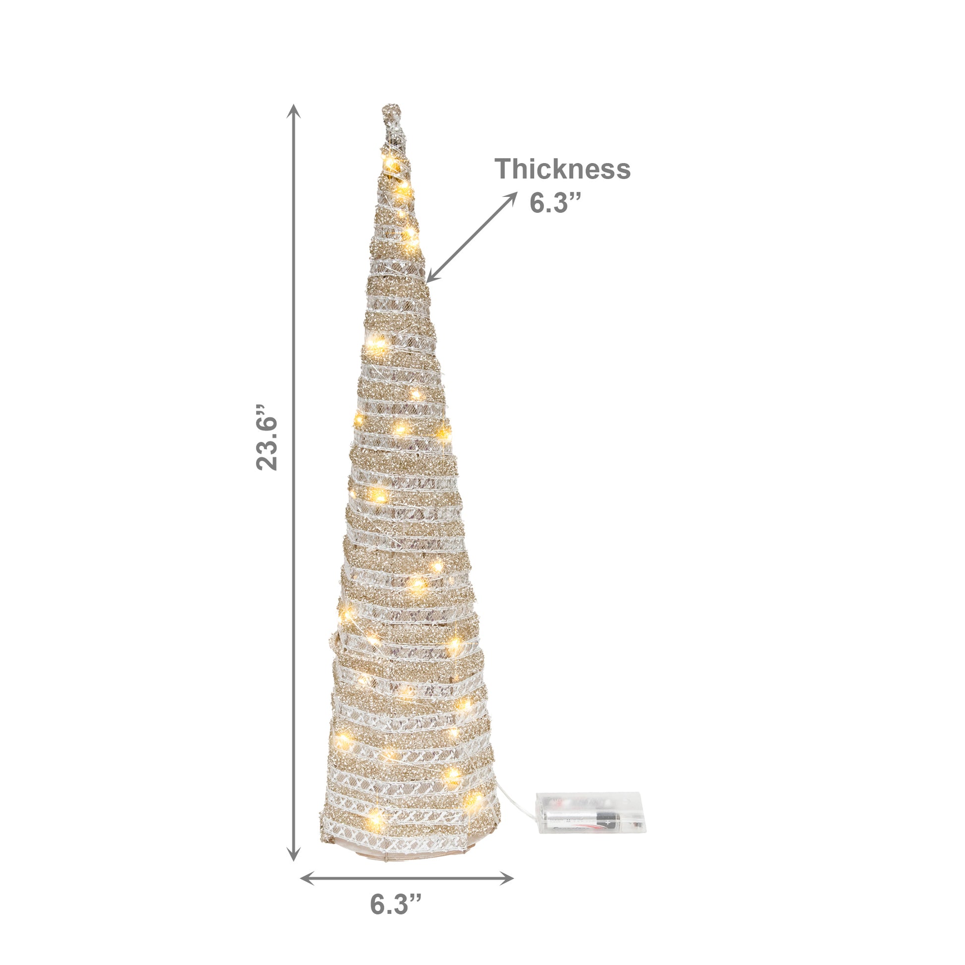 LED Silver Tinsel Cone Tree 23.6", Tinsel Decor, Holiday Decor