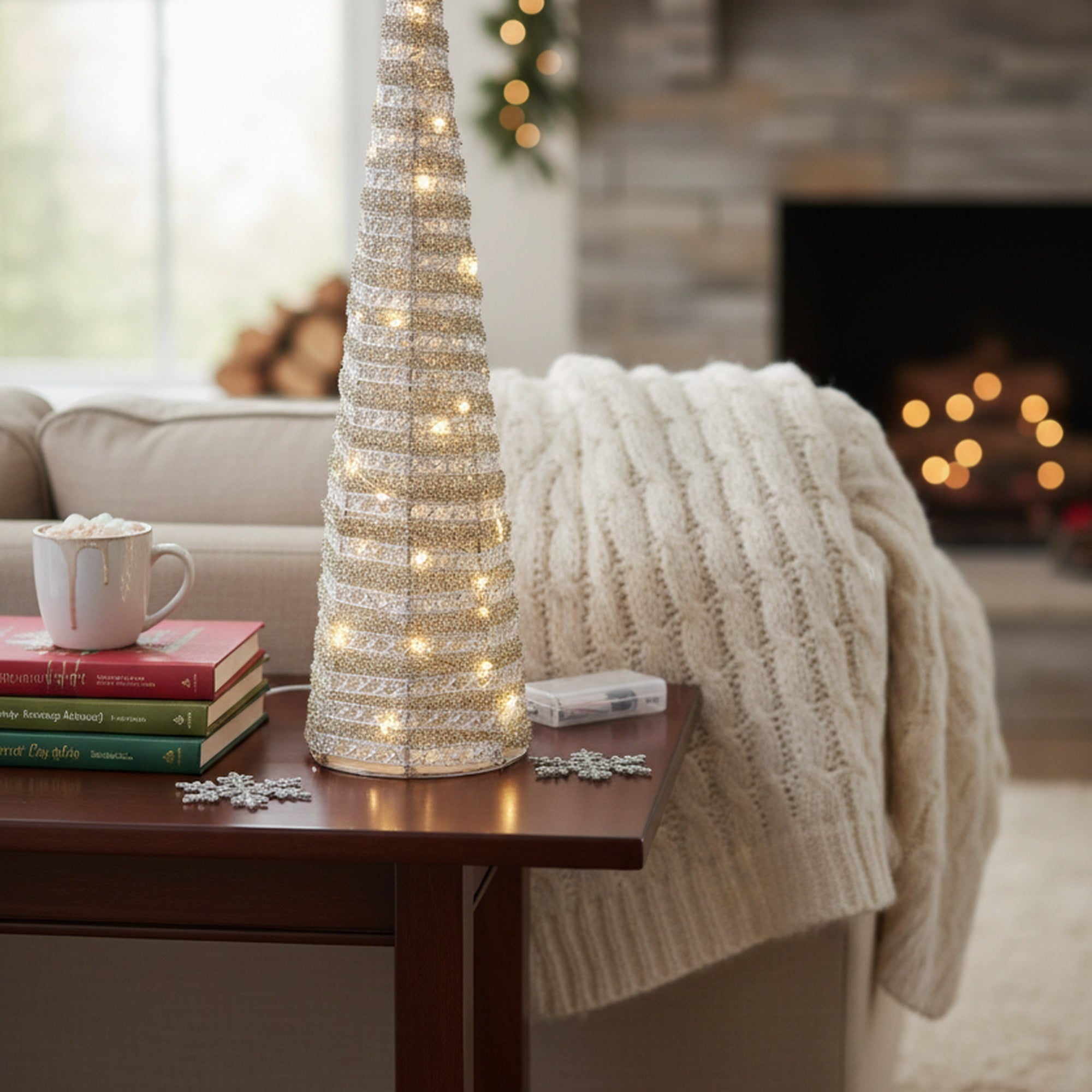 LED Silver Tinsel Cone Tree 23.6", Tinsel Decor, Holiday Decor