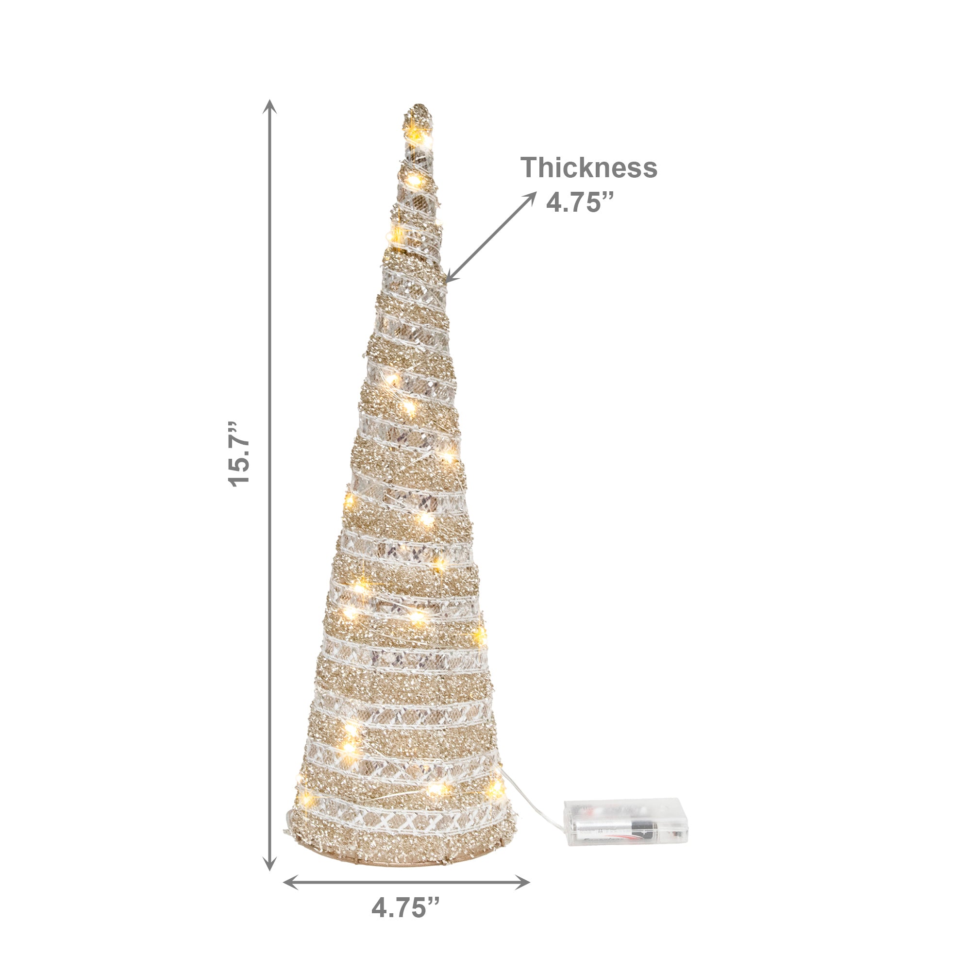 LED Silver Tinsel Cone Tree 15.75", Tinsel Decor, Holiday Decor