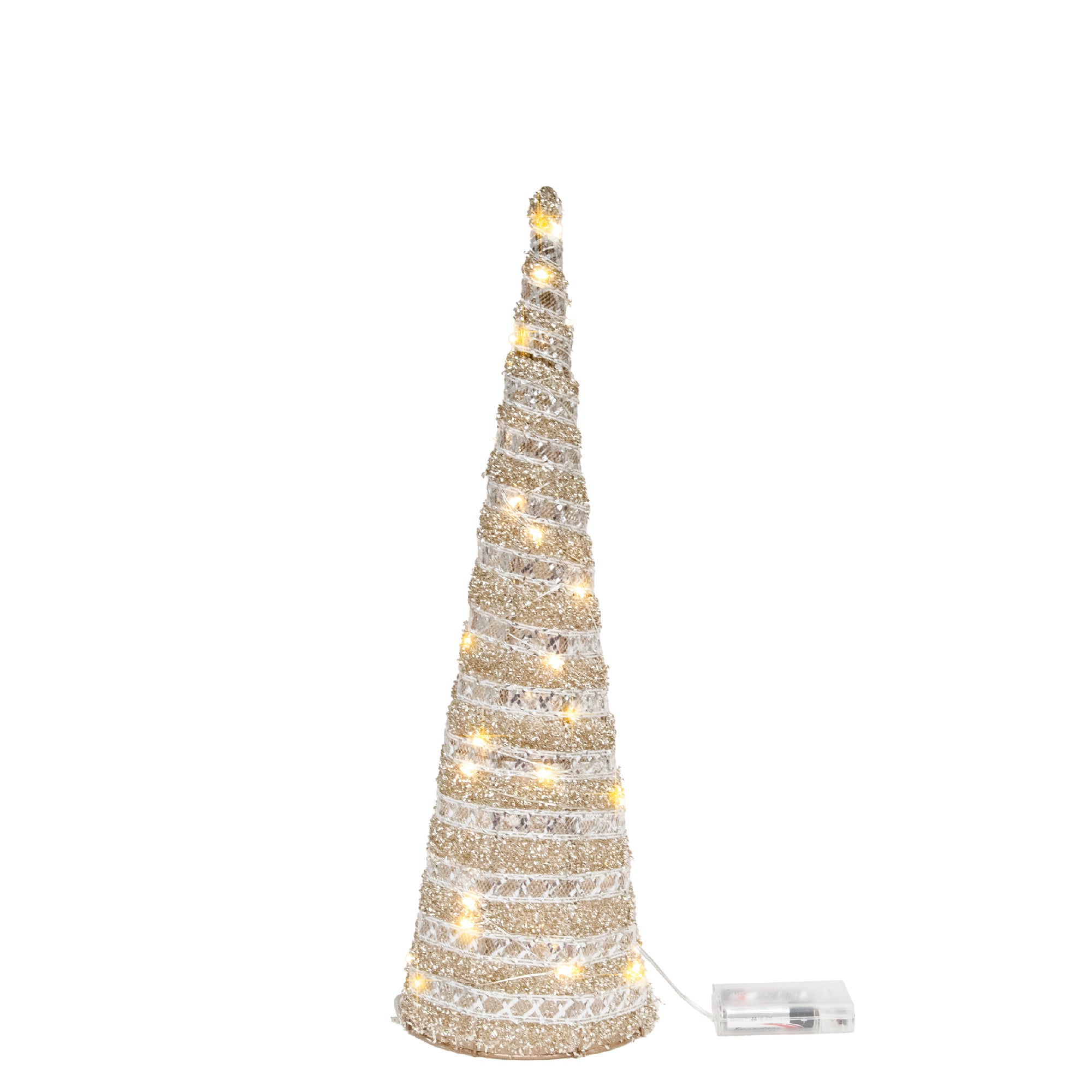 LED Silver Tinsel Cone Tree 15.75", Tinsel Decor, Holiday Decor
