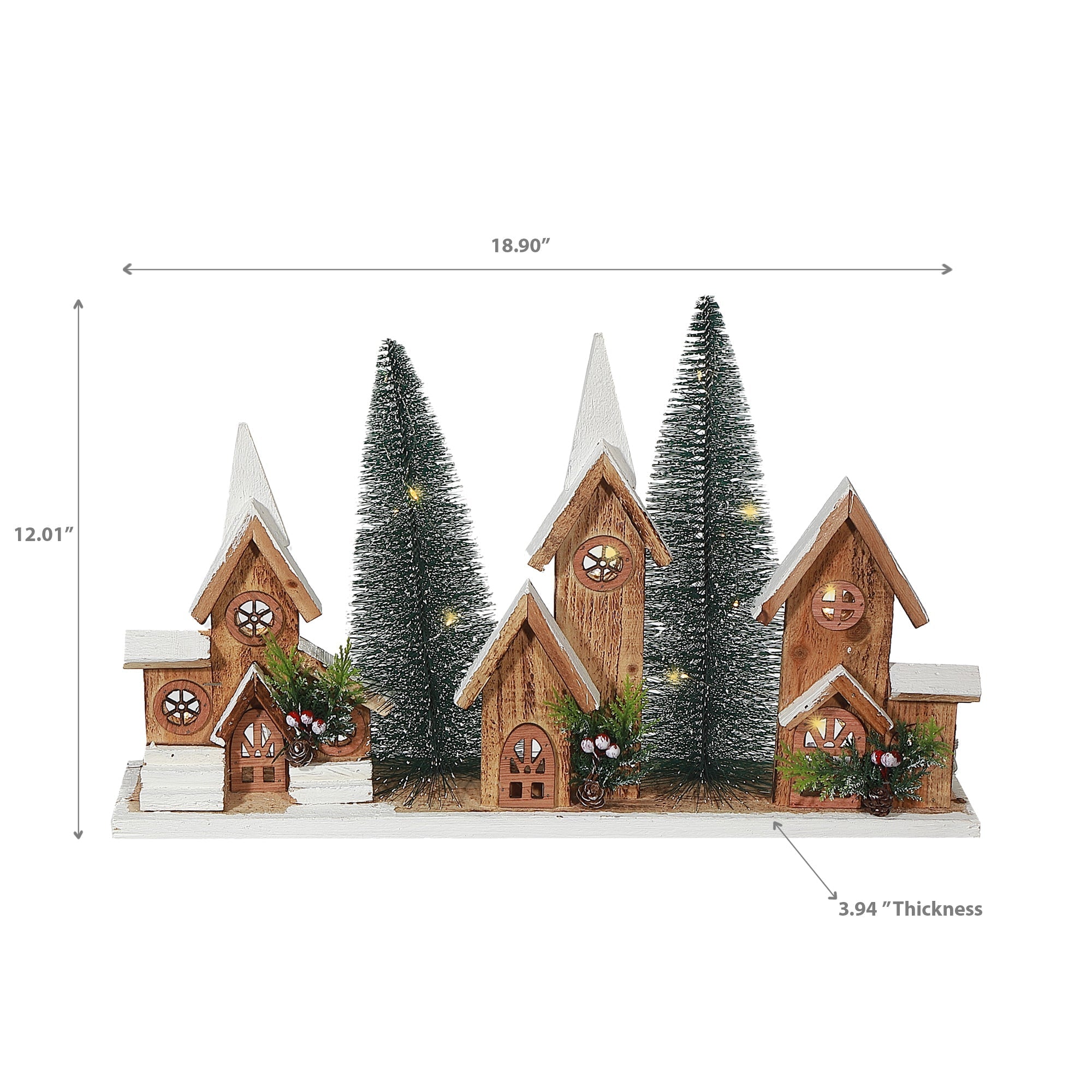 12.01" LED Triple Wooden House Brown – Christmas Table Decor