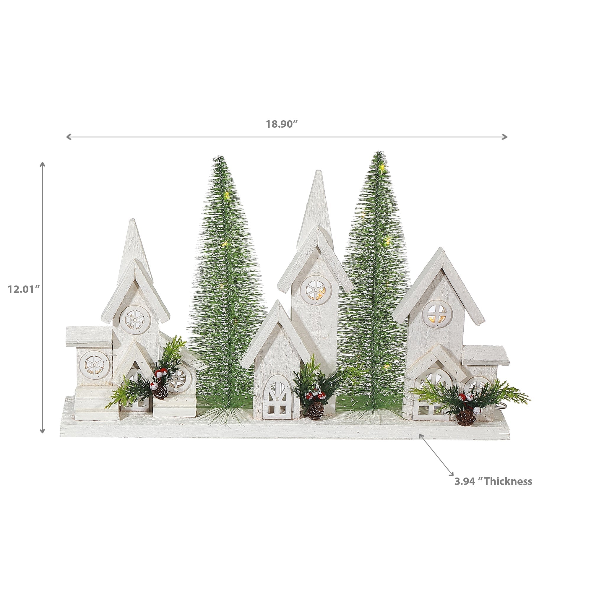 12.01" LED Triple Wooden House White – Christmas Table Decor