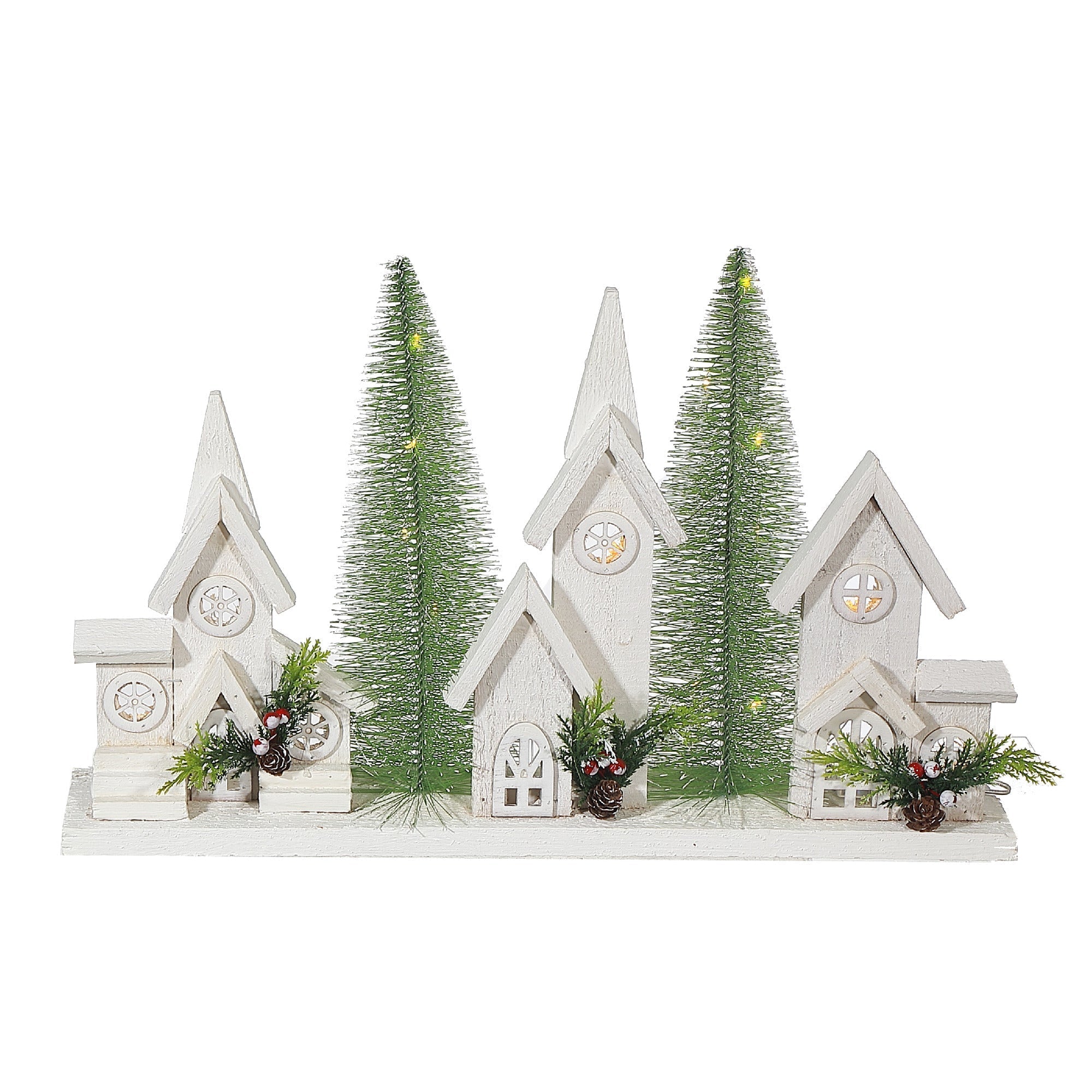 12.01" LED Triple Wooden House White – Christmas Table Decor