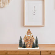 12.40" LED Wooden House Brown Christmas Decor – Holiday Accent