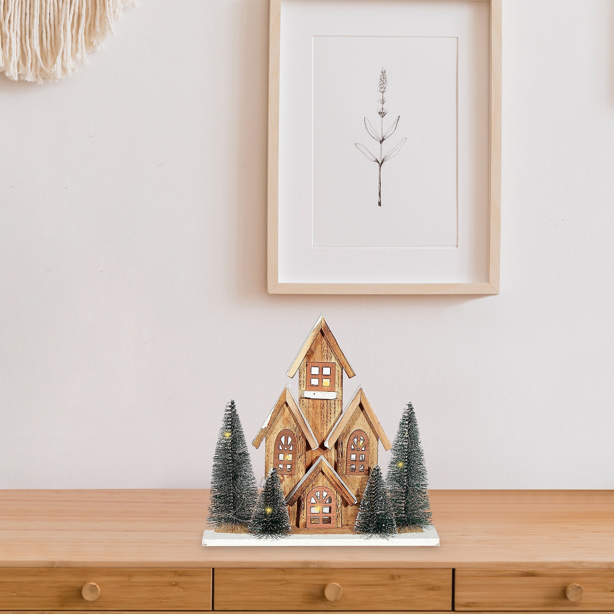 12.40" LED Wooden House Brown Christmas Decor – Holiday Accent