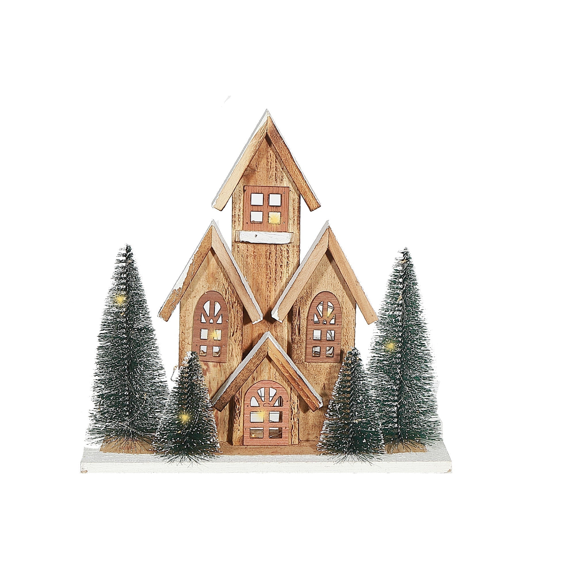 12.40" LED Wooden House Brown Christmas Decor – Holiday Accent